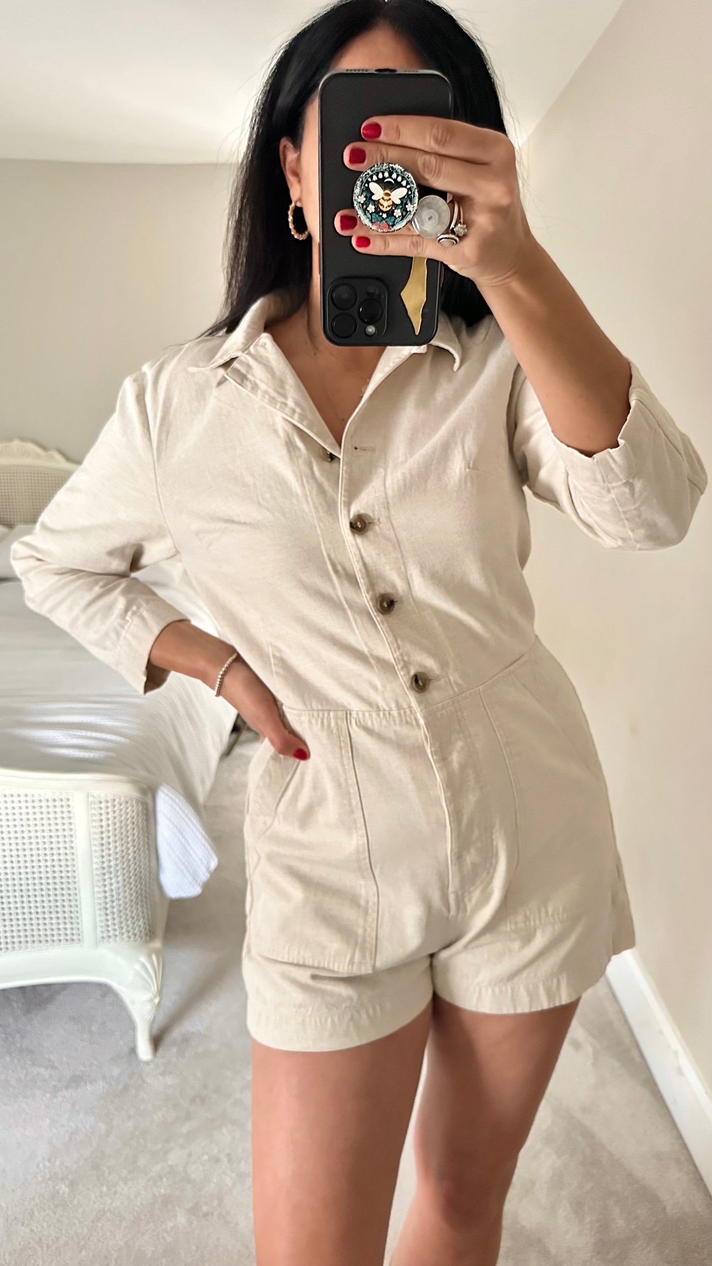 & other stories cream stone shorts playsuit jumpsuit medium UK 12 new bnwot linen blend holiday