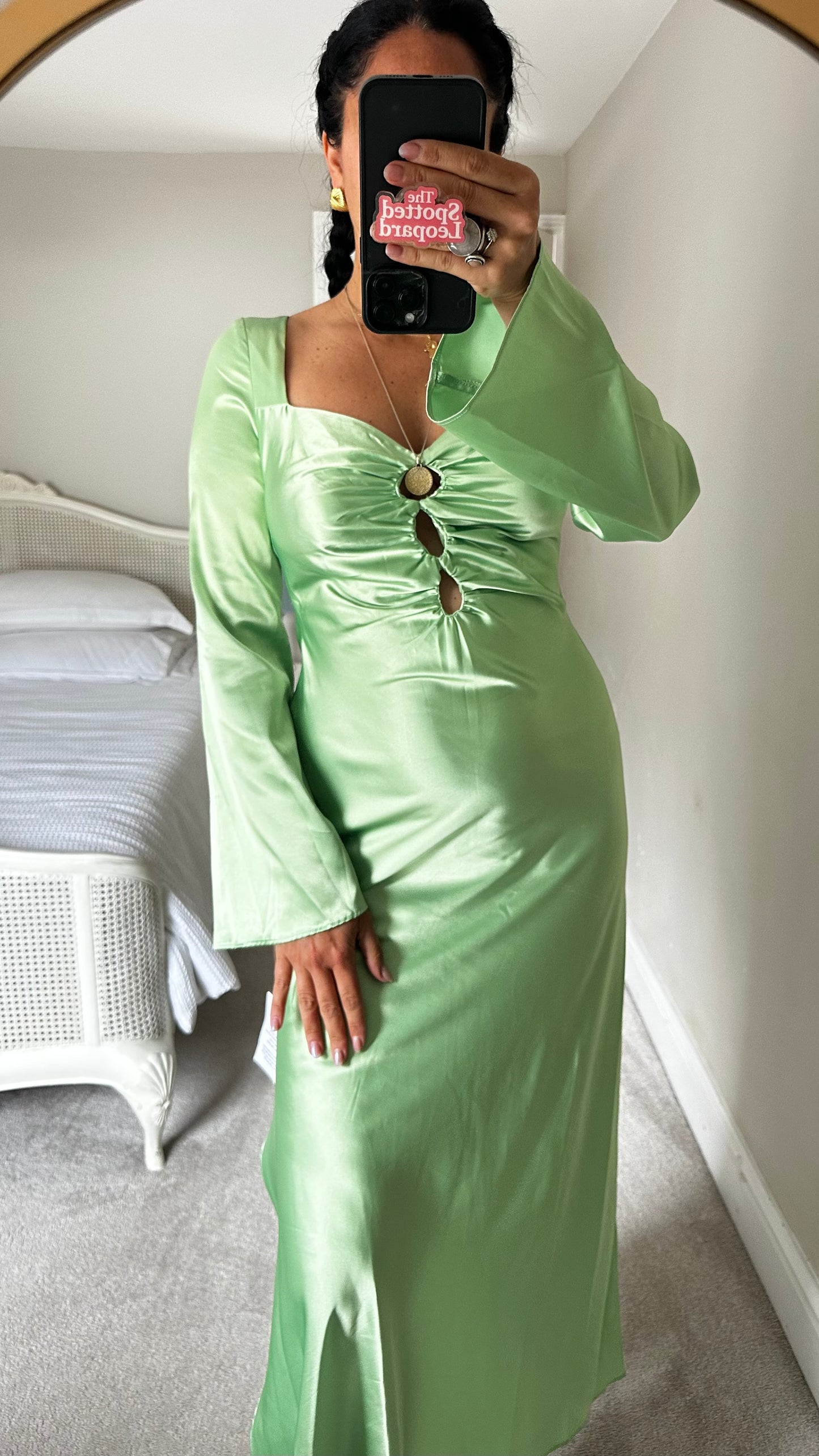 ASOS light mint green satin cut out midi long dress event new bnwt