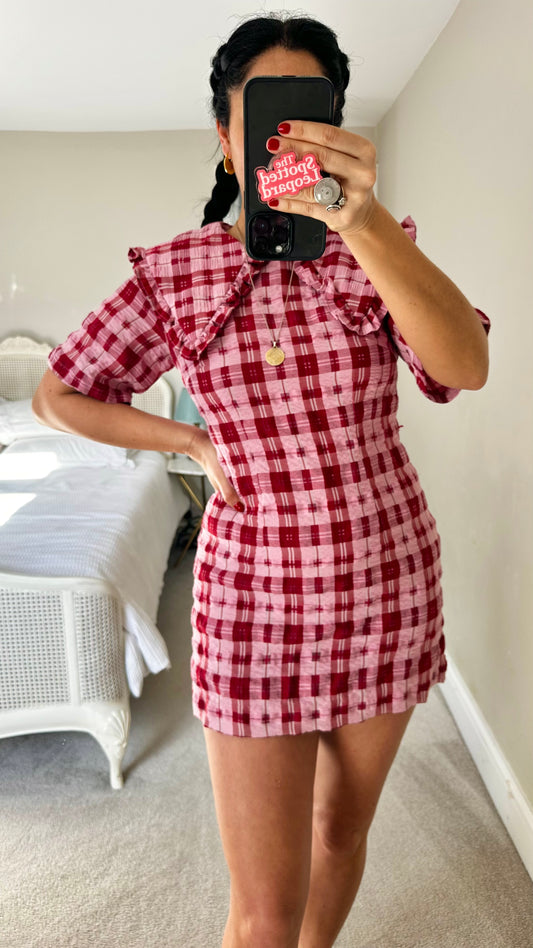 Ghosphell pink red gingham check mini dress small UK 8 petite