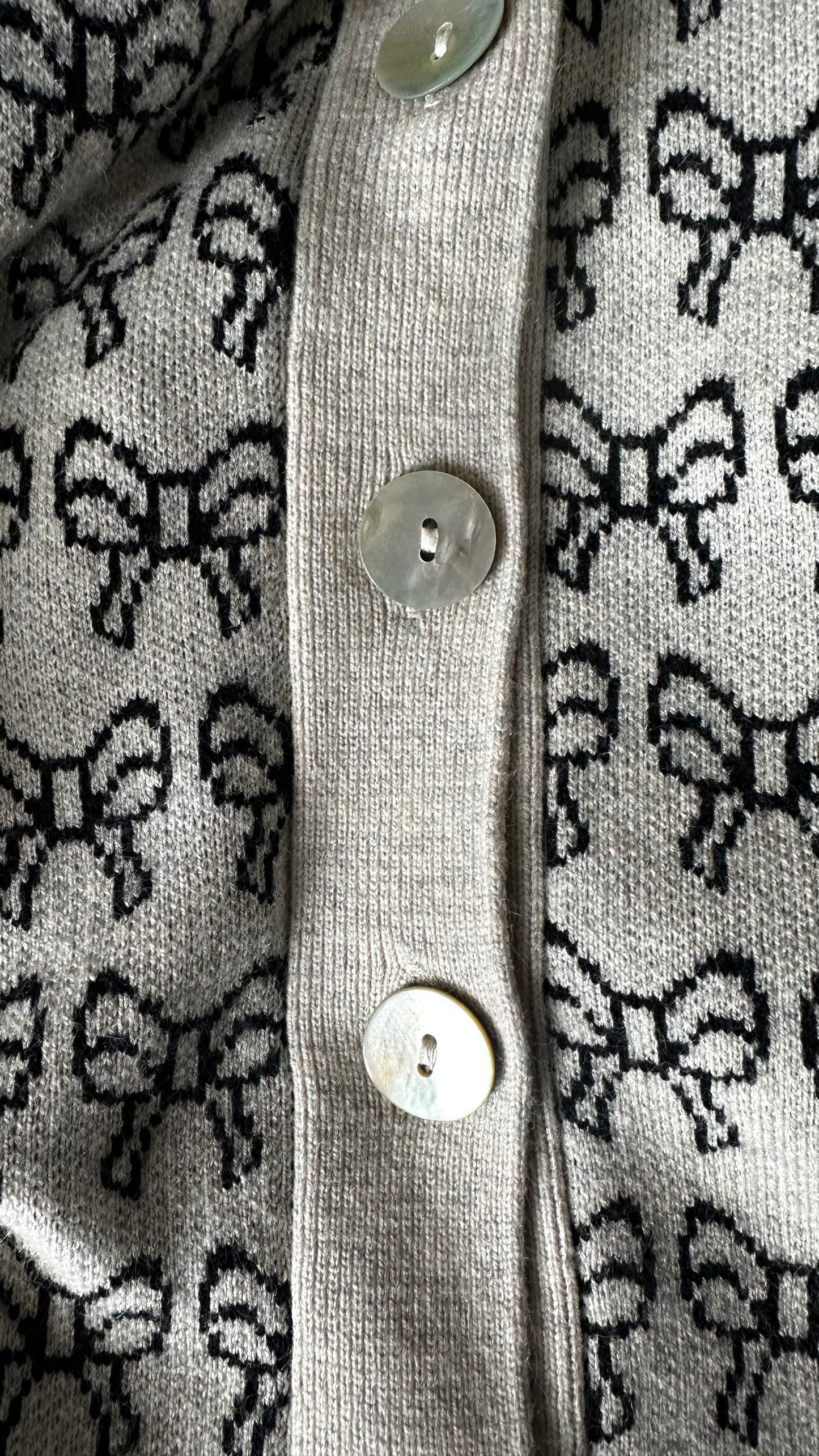 ICHI stone black ribbon bow print jumper cardigan medium UK 12 vgc