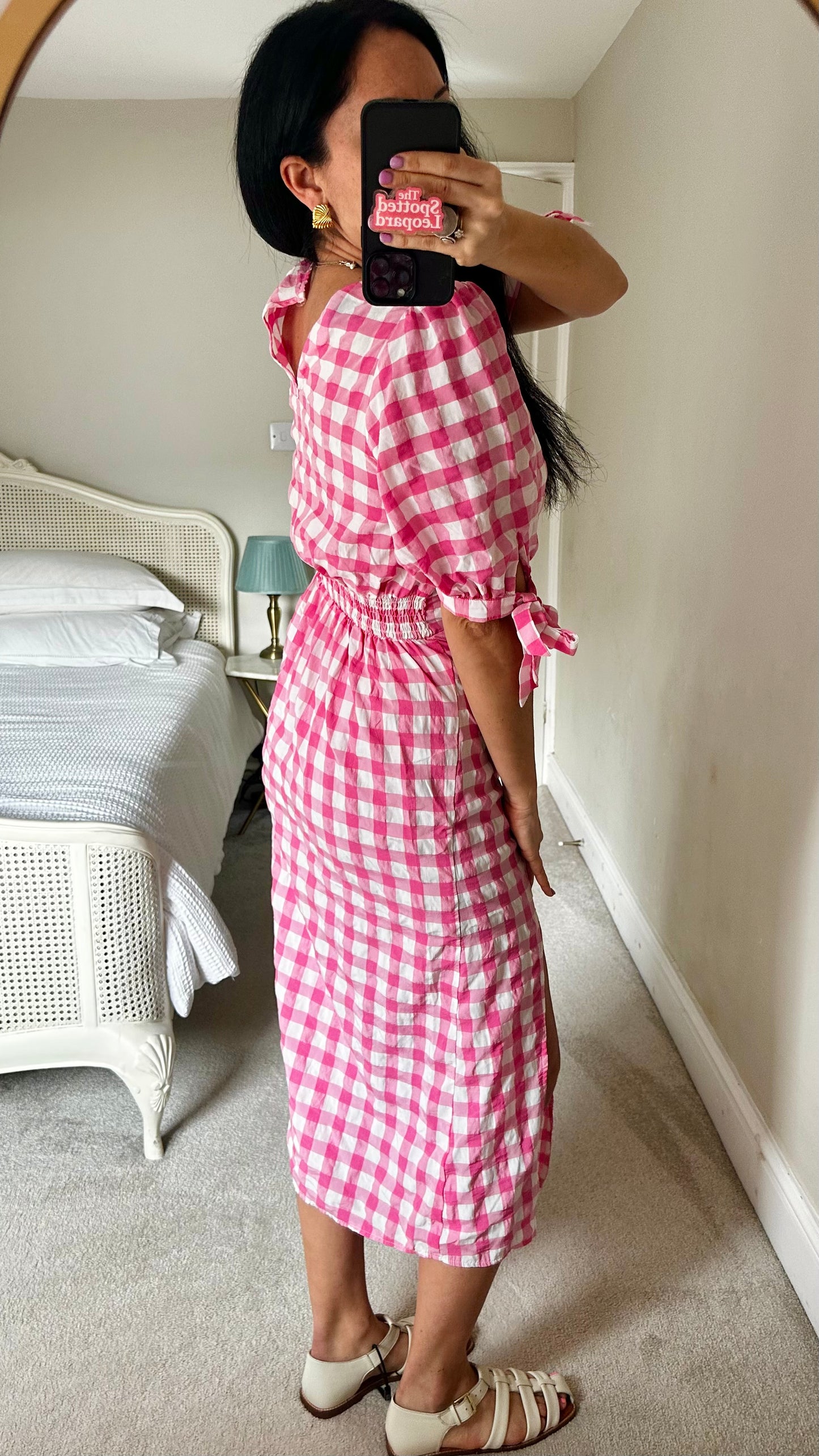 Nobodys Child pink rose white gingham check midi long dress small medium UK 10 14 vgc