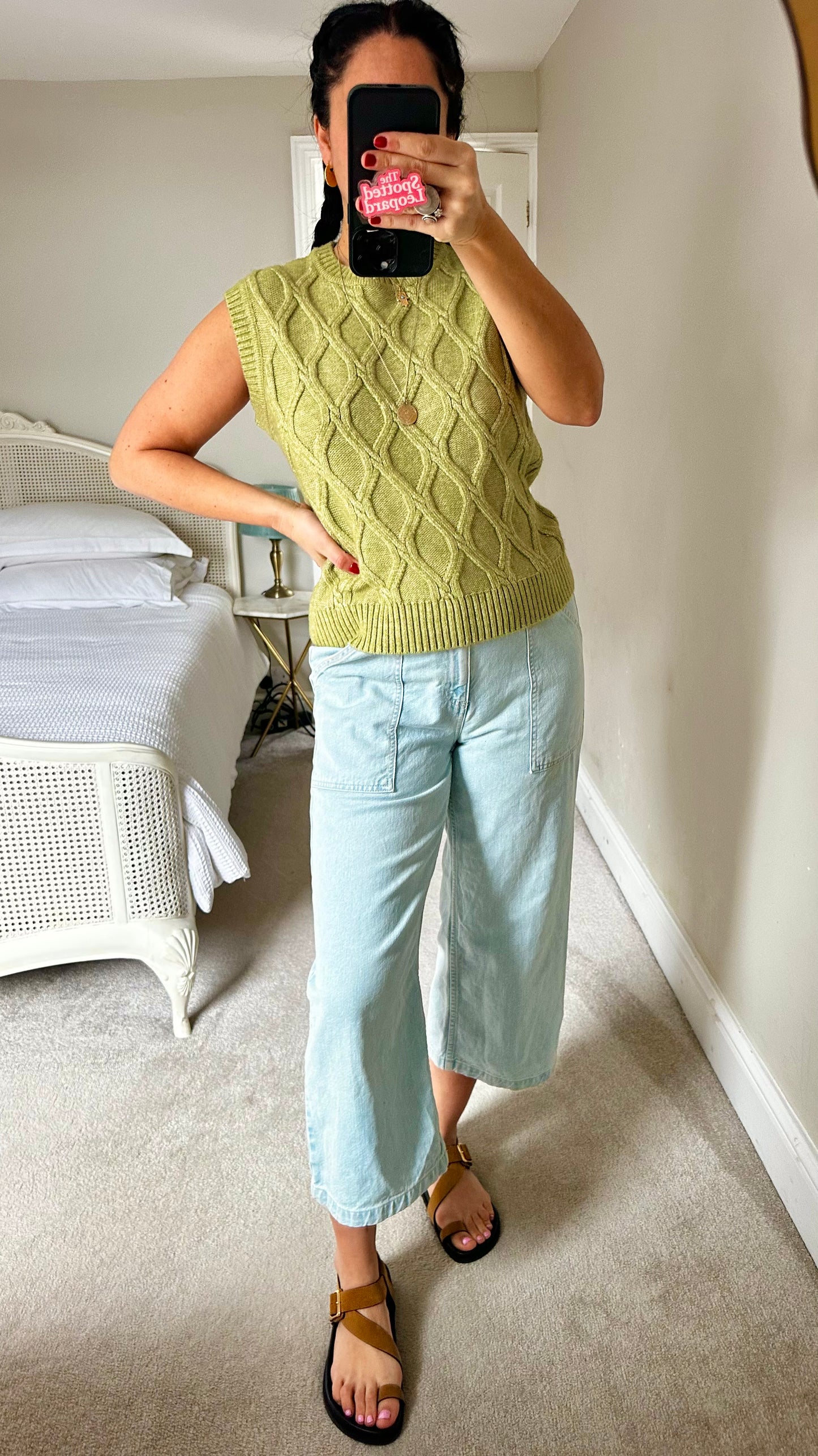 Marks & Spencer M&S sage green knitted vest top tank small UK 10 vgc