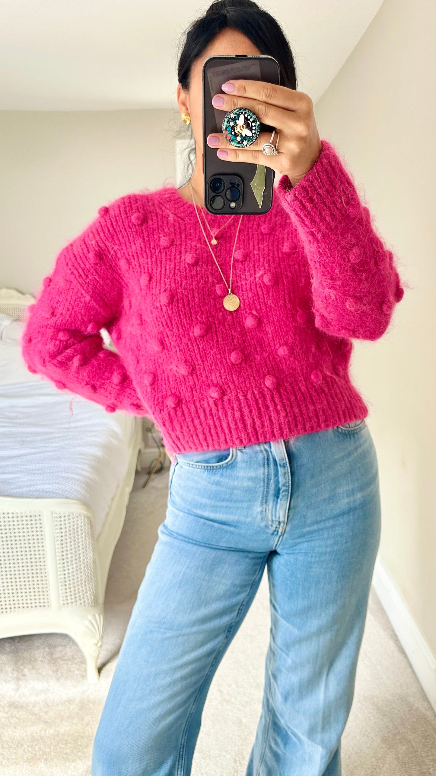 & other stories fuschia pink knitted alpaca blend jumper large UK 12 vgc