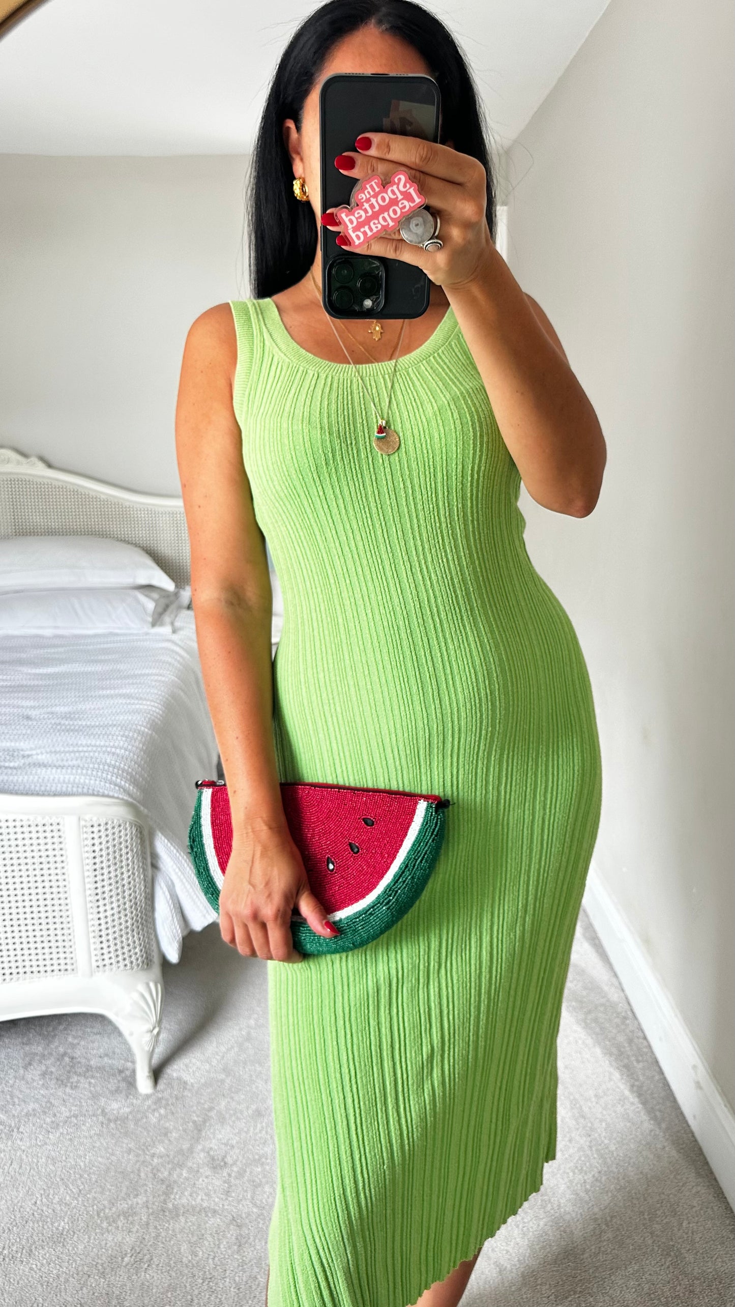 & other stories pea green ribbed midi long dress small UK 8-10