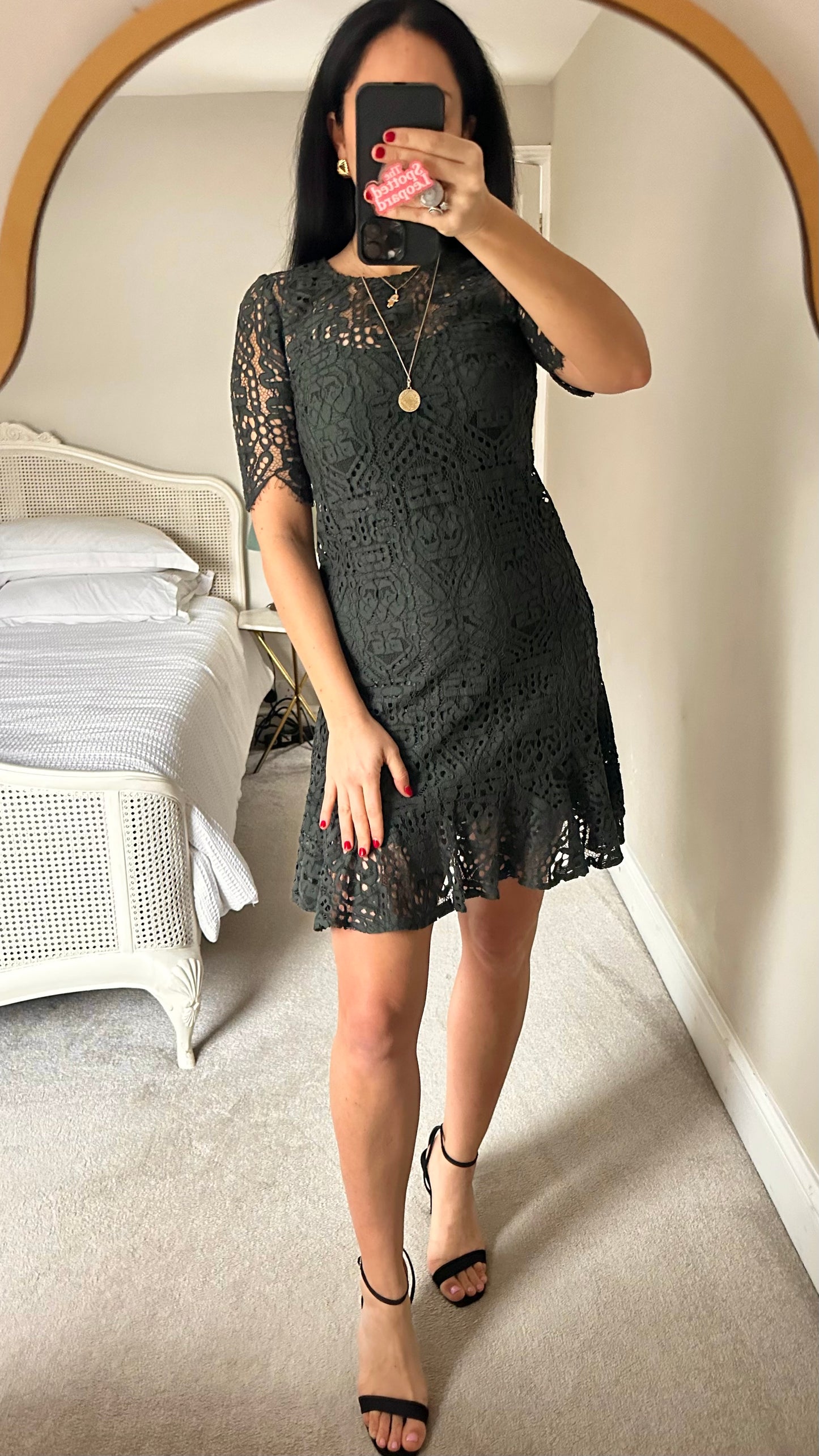Jigsaw dark green lace mini short event dress small UK 8 vgc
