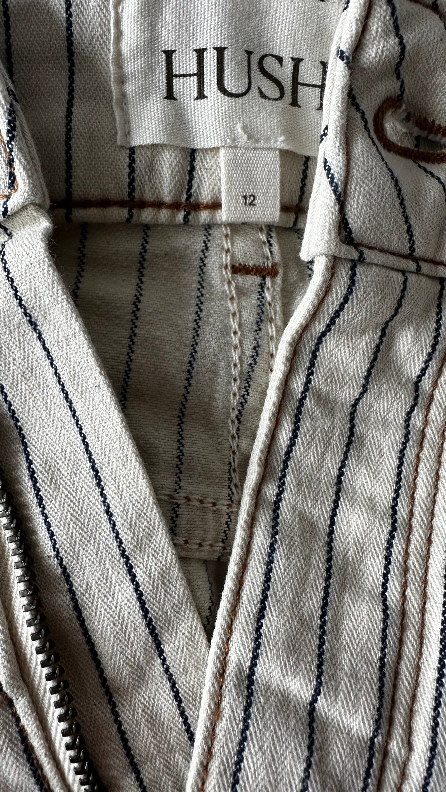 HUSH cream stripe shorts cotton holiday small UK 10-12 vgc