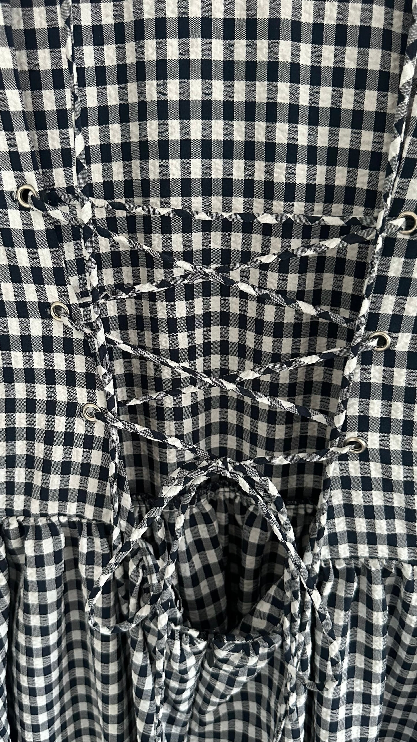 Topshop navy blue white gingham check backless midaxi large L UK 12