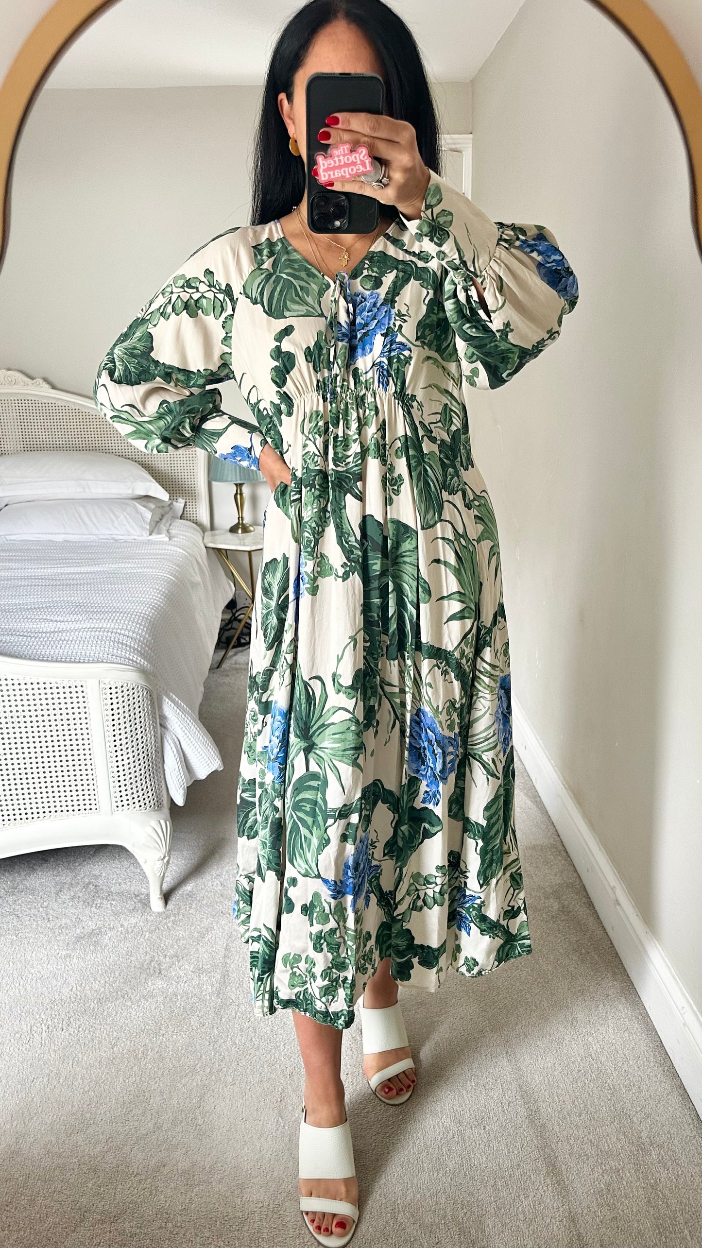 & other stories green cream kaftan dress midi long UK 12 Pregnancy modesty