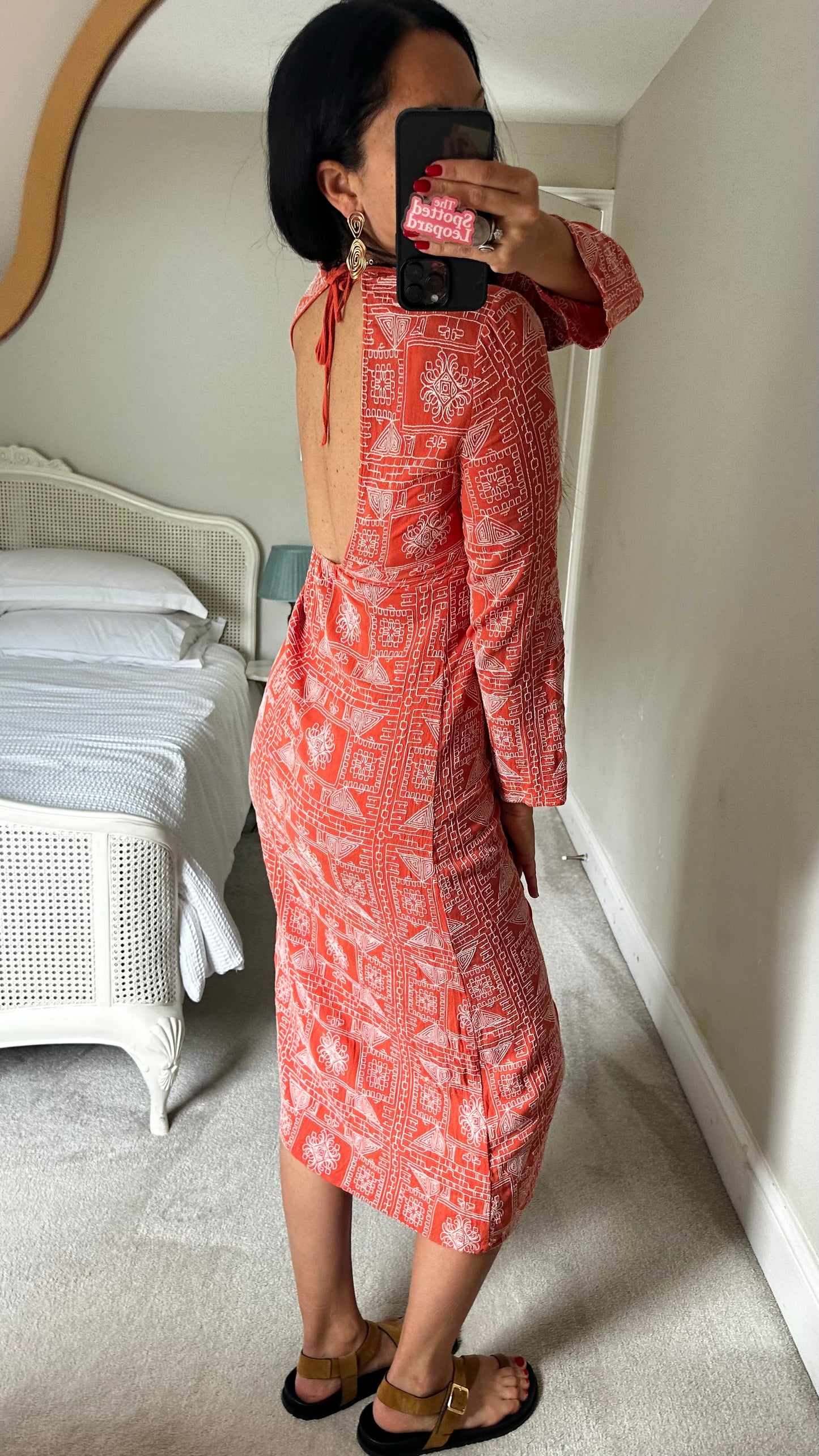Zara coral orange embroidered midi long backless dress small UK 8-10 vgc tunic