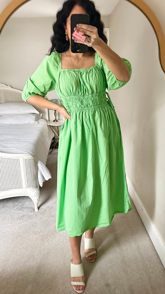 Nobody’s Child like green organic cotton holiday sun dress medium UK 14-16 vgc