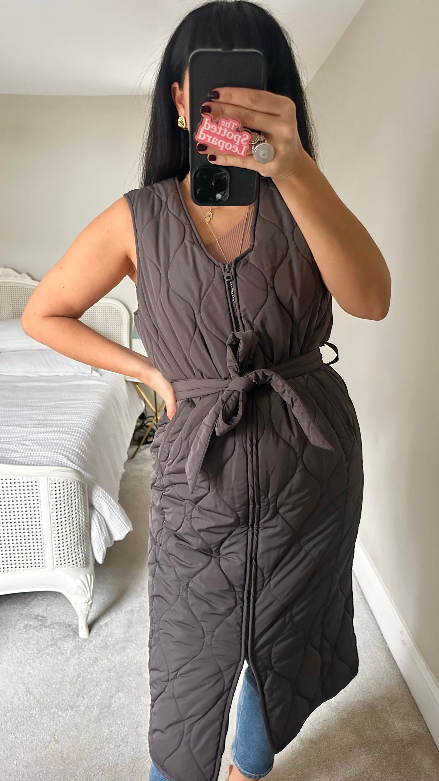 Nobody’s Child brown quilted zip up coat waist coat gilet small UK 8 vgc