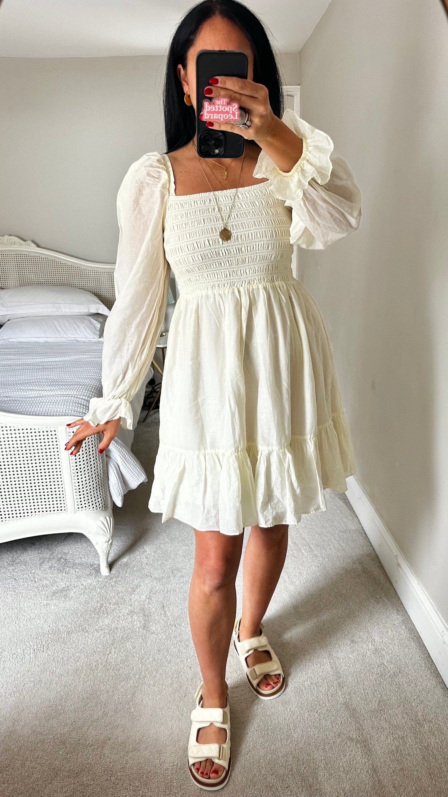 & other stories cream cotton blend shirred bust mini dress medium UK 12-14