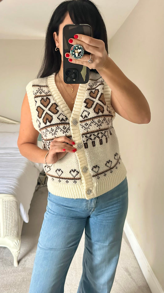 & other stories cream brown fair Isle knitted waistcoat jumper medium UK 10-12 new bnwot