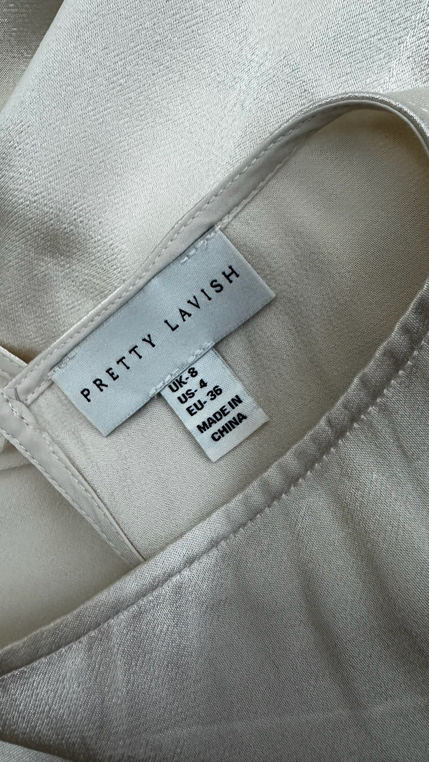 Pretty lavish cream satin fringe tassel maxi event dress small UK 8 vgc