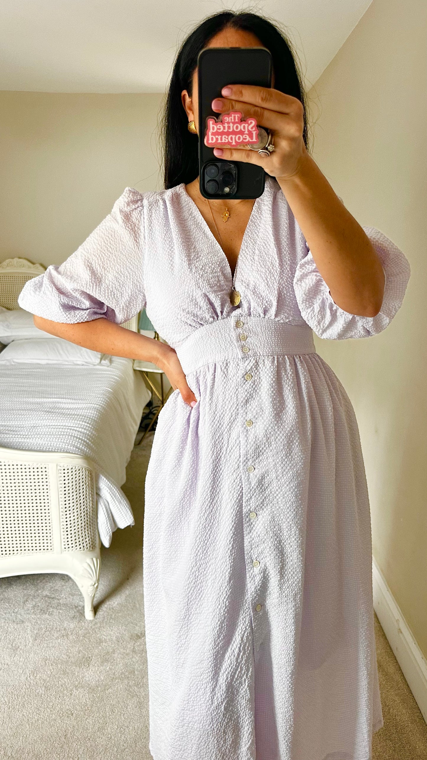 FRNCH lilac white button up dress long midi event extra large UK 16 vgc