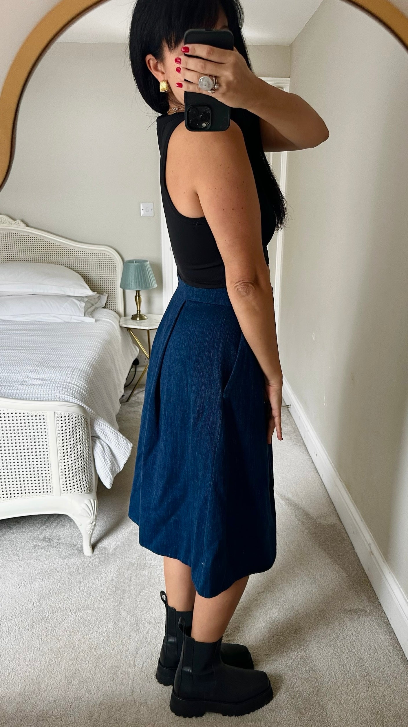 Whistles denim zip front midi skirt large UK 12 vgc