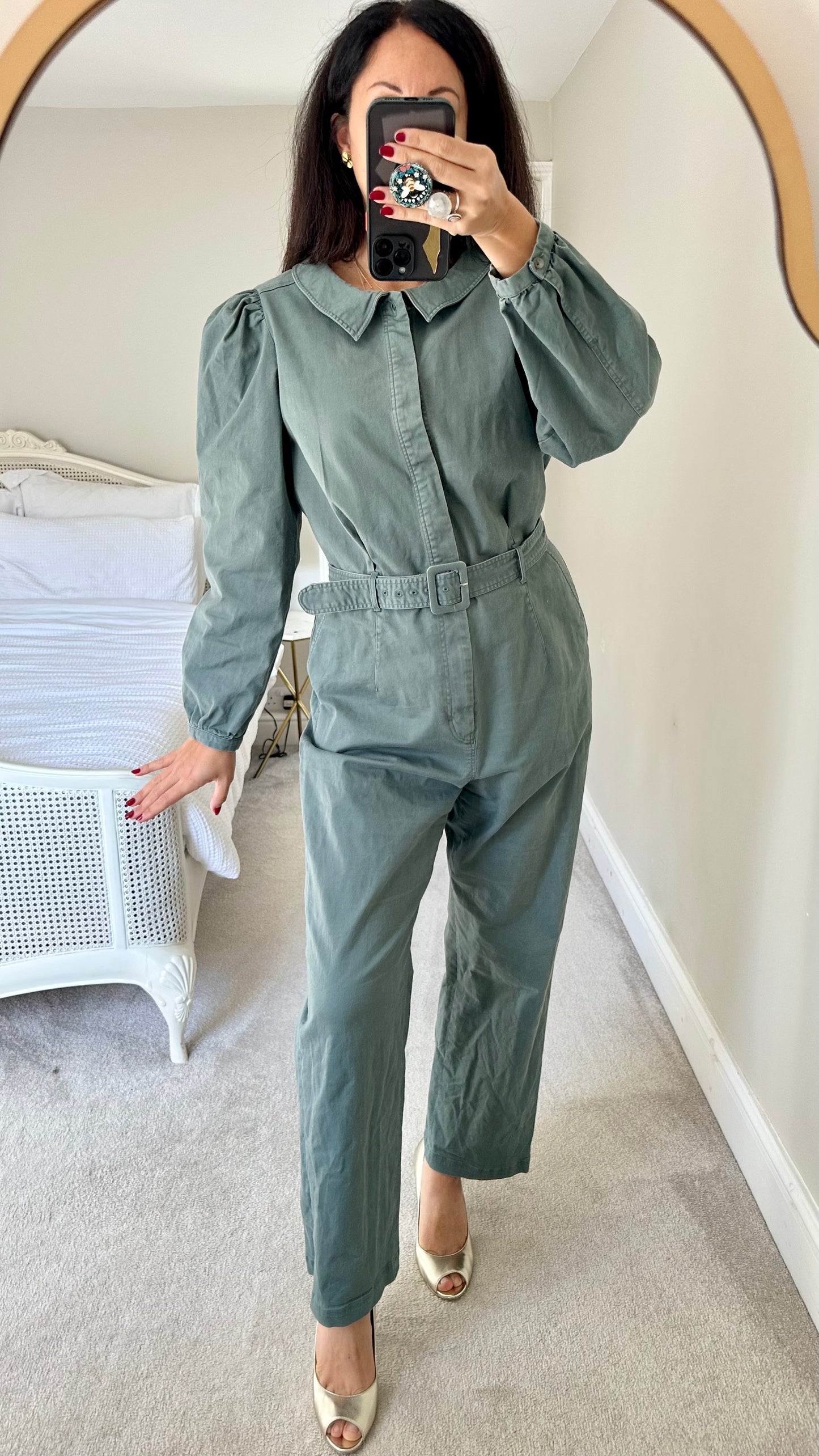 & other stories khaki sage green jumpsuit boiler suit extra large UK 14-16 vgc