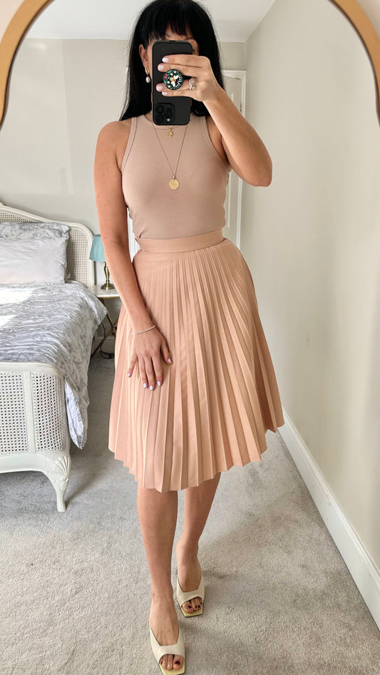 Zara beige camel pleated midi skirt office extra small xs UK 6