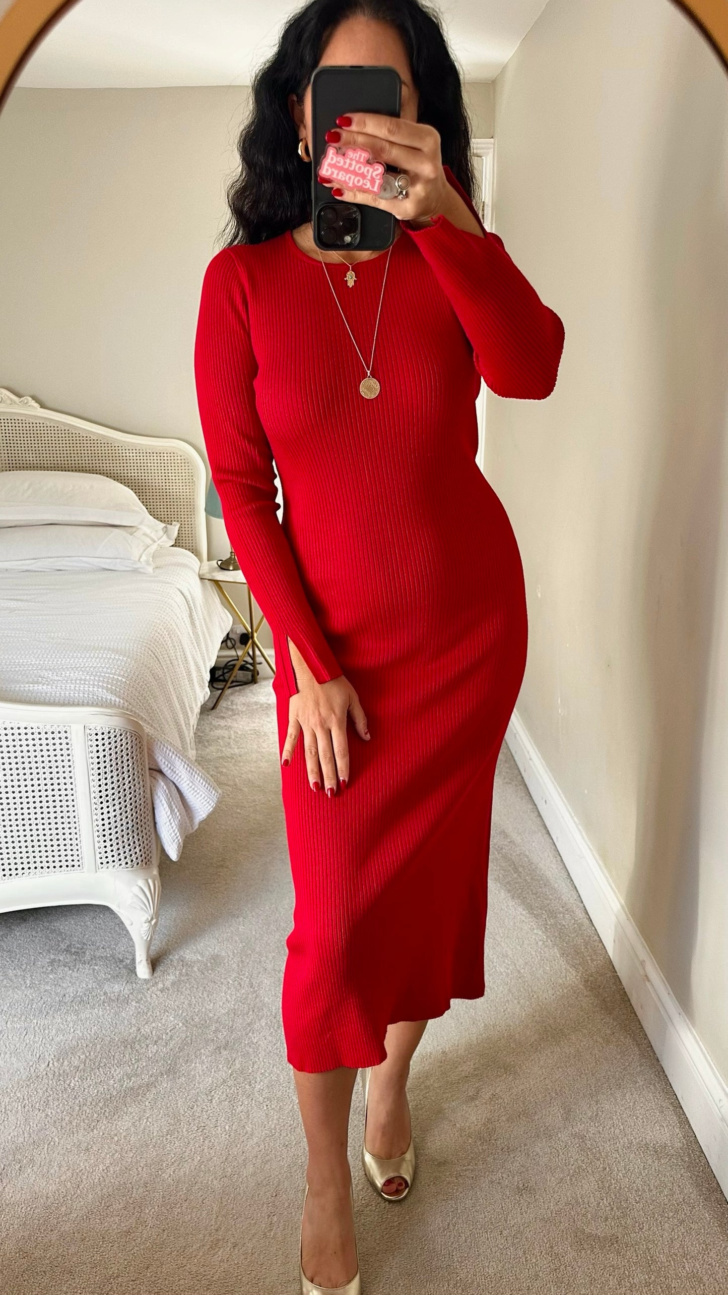 Forever new bright red ribbed jumper dress large UK 12 vgc XMS25