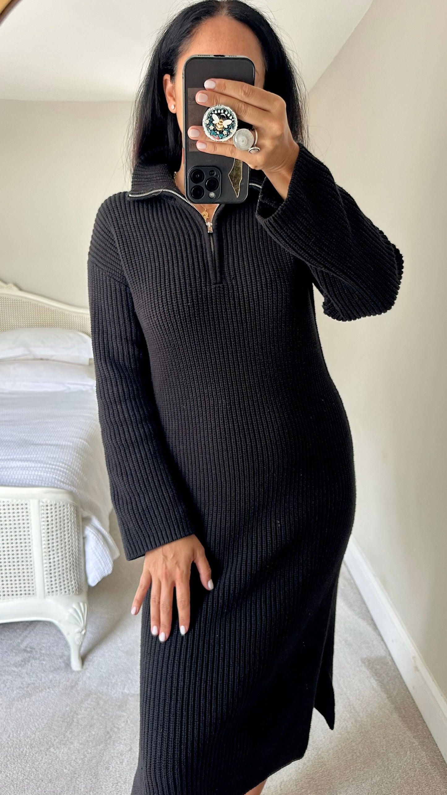 Selected Femme @Anthropologie black knitted zip long jumper dress large L UK 12-14 excellent used condition