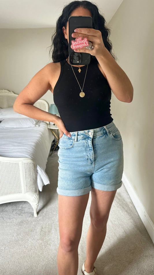 HUSH light blue denim jeans shorts small cotton holiday UK 10 vgc