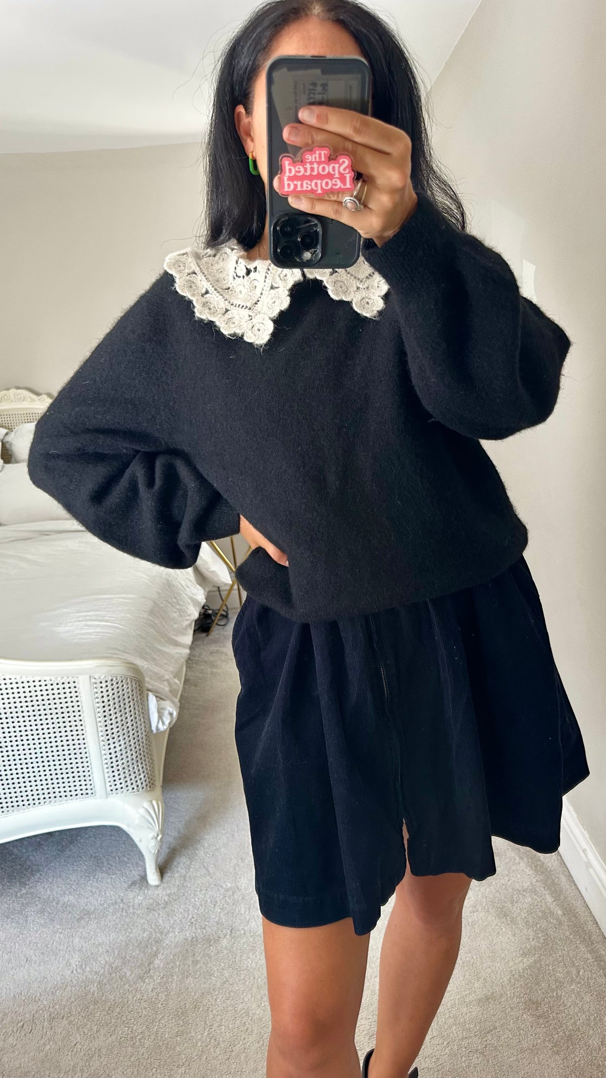 & other stories black cream lace collar knitted jumper alpaca wool large UK 14-16 vgc