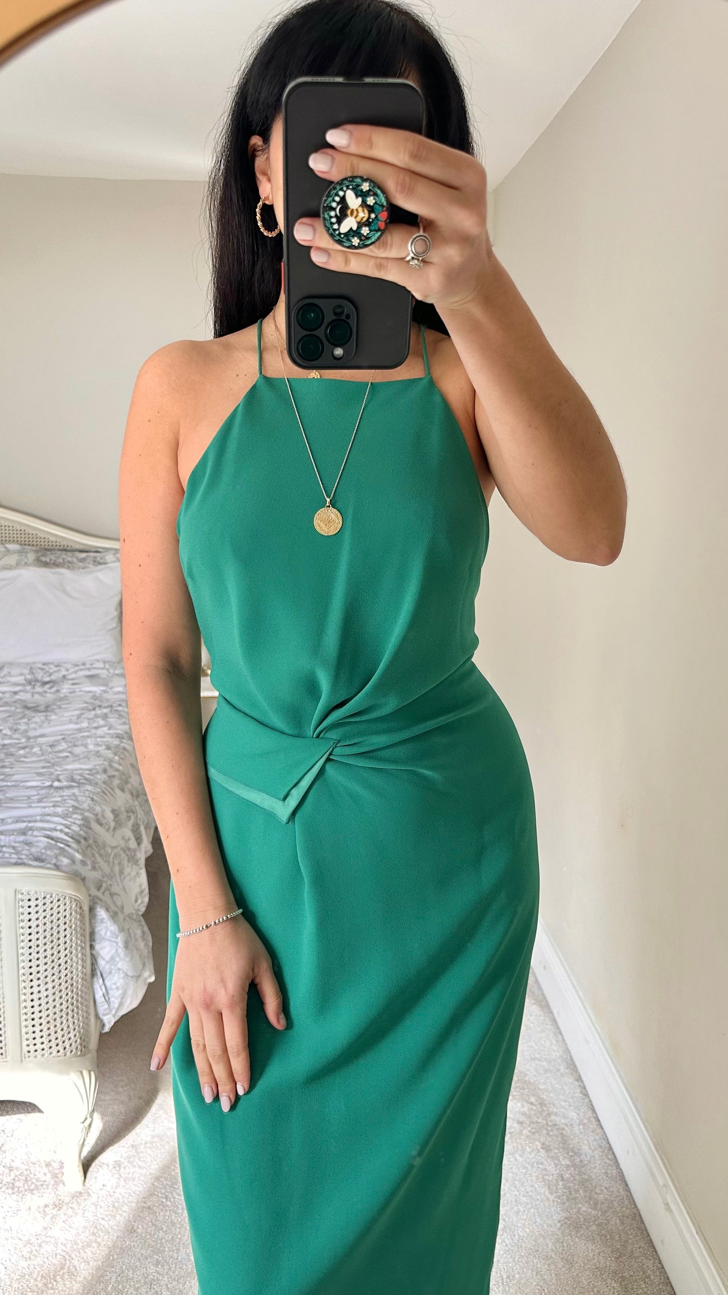 Warehouse emerald green faux knot midi event dress large UK 12 vgc