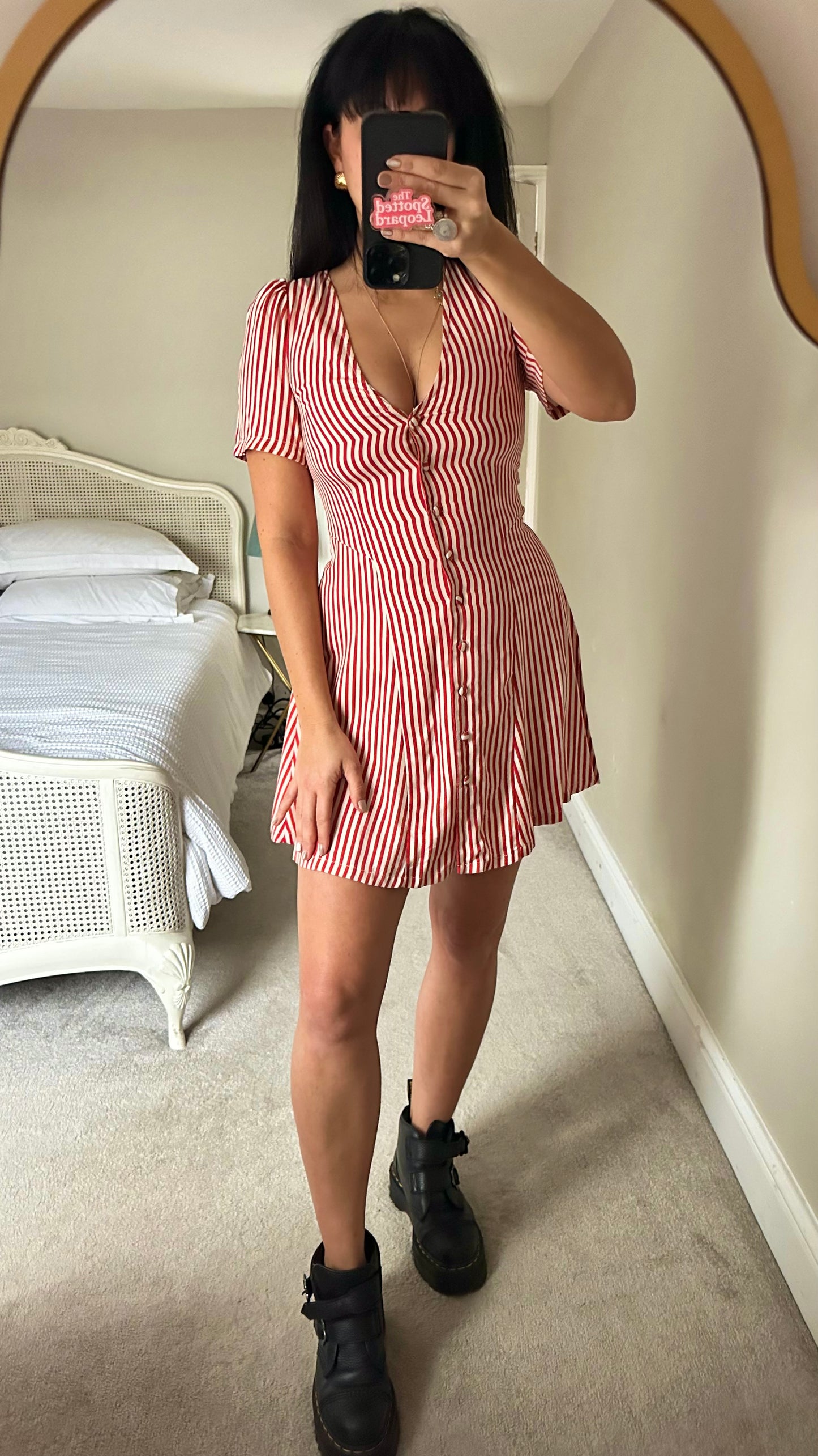 Nobody’s Child red cream candy stripe mini button up dress small medium UK 8 12 new bnwt