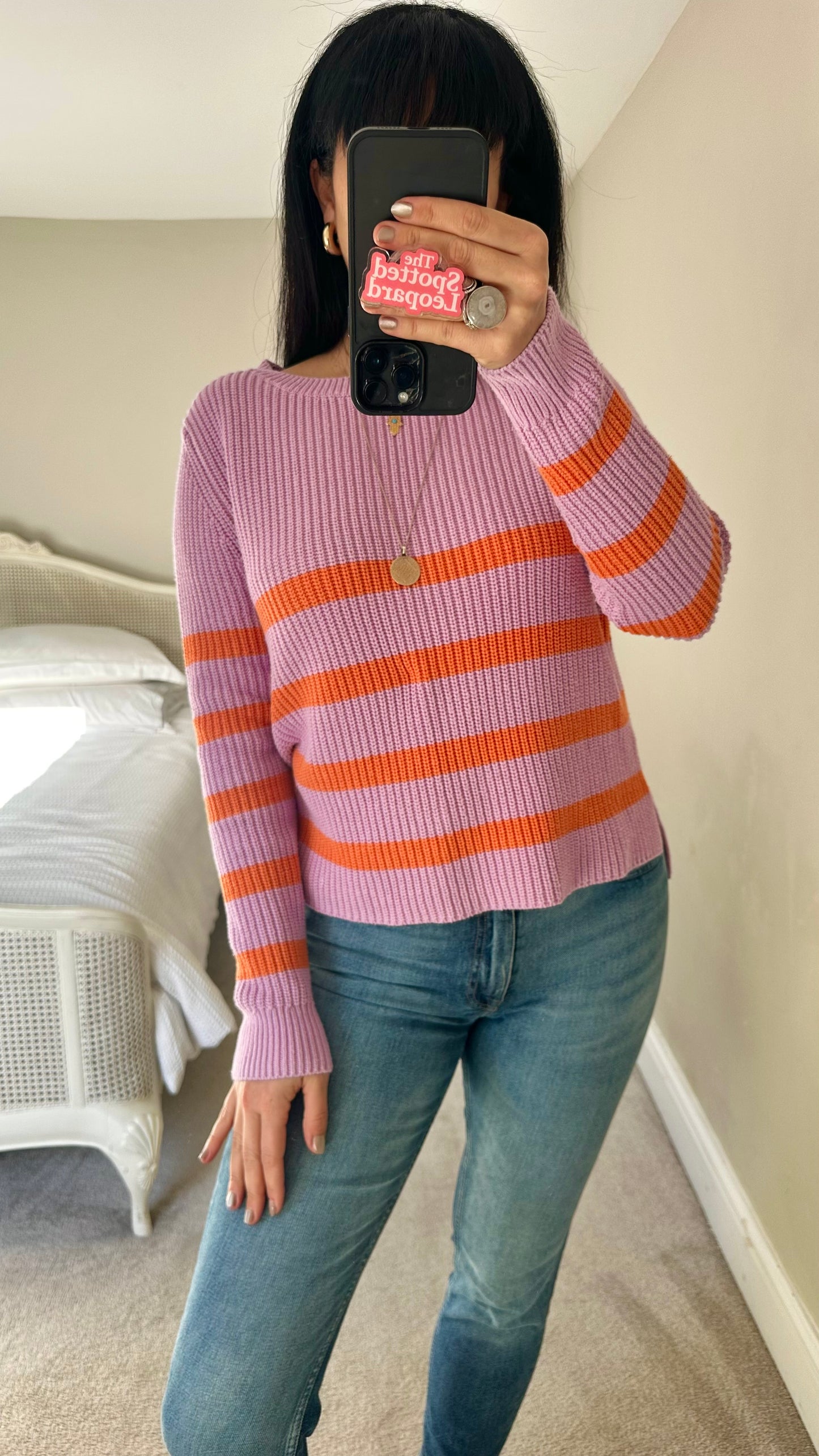 Mint Velvet lilac orange stripe knitted jumper small UK 8 10 vgc