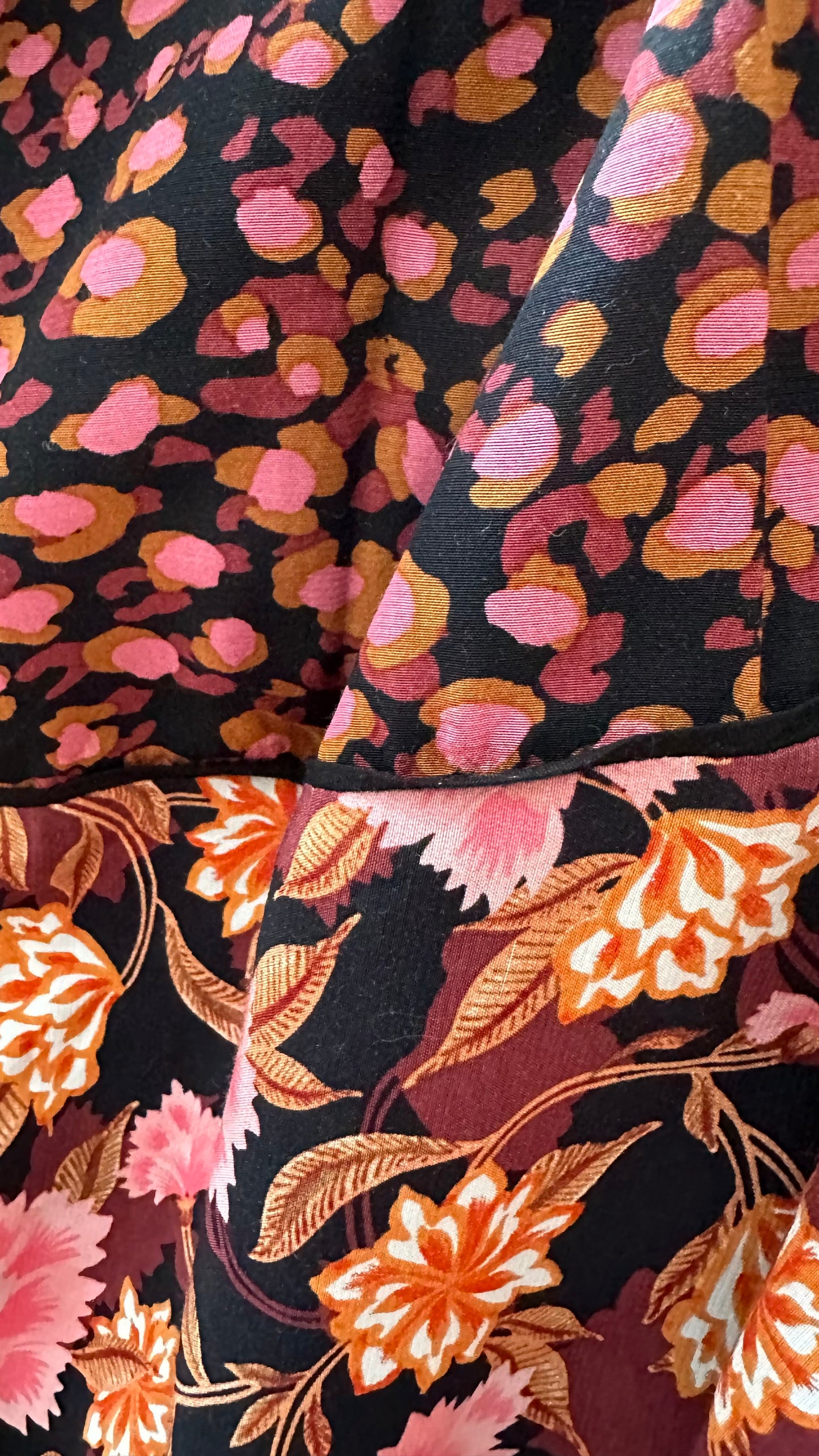 Oliver Bonas pink black orange floral midi long dress medium UK 10 12 vgc