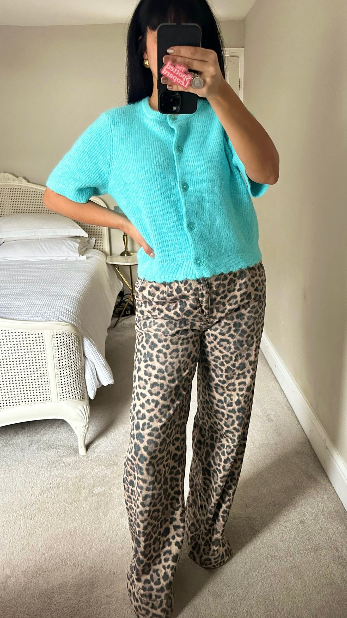 Oliver bonas turquoise scalloped knitted cardigan jumper medium UK 12 vgc