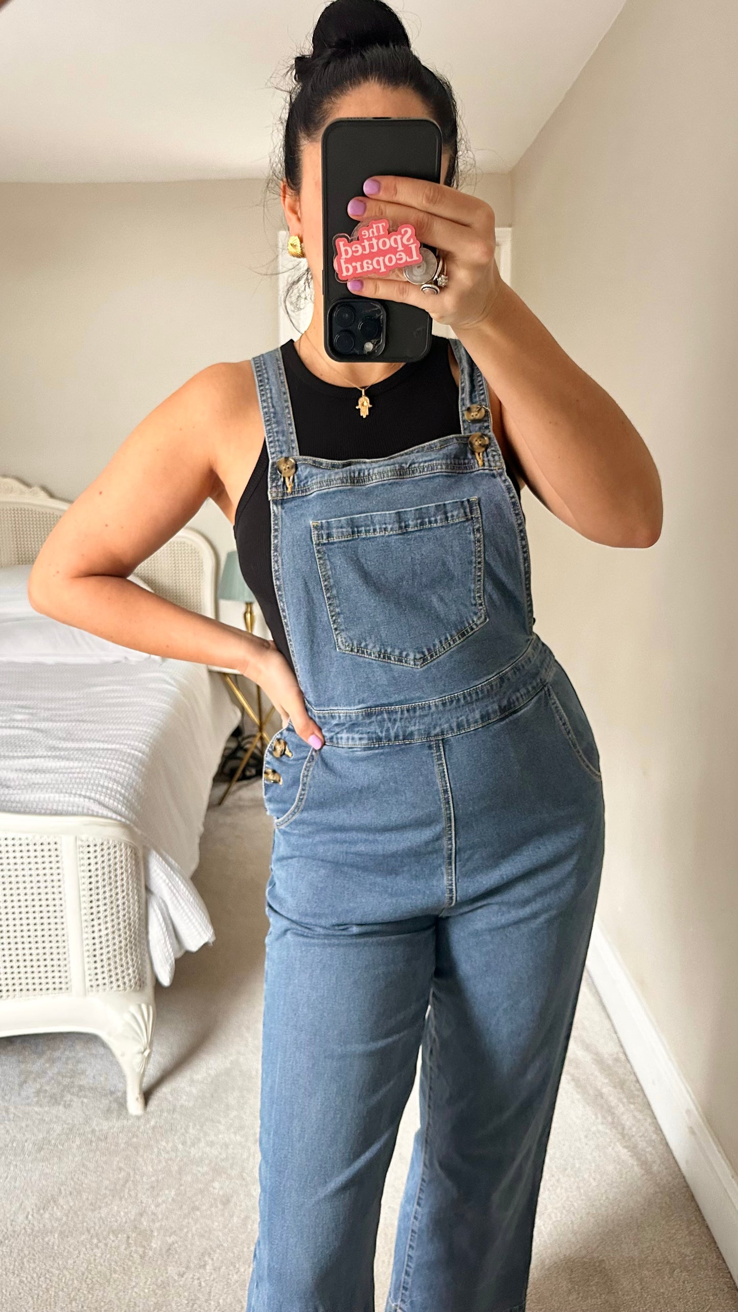 Joanie blue denim jeans dungarees jumpsuit UK 10-12 stretch trousers medium vgc