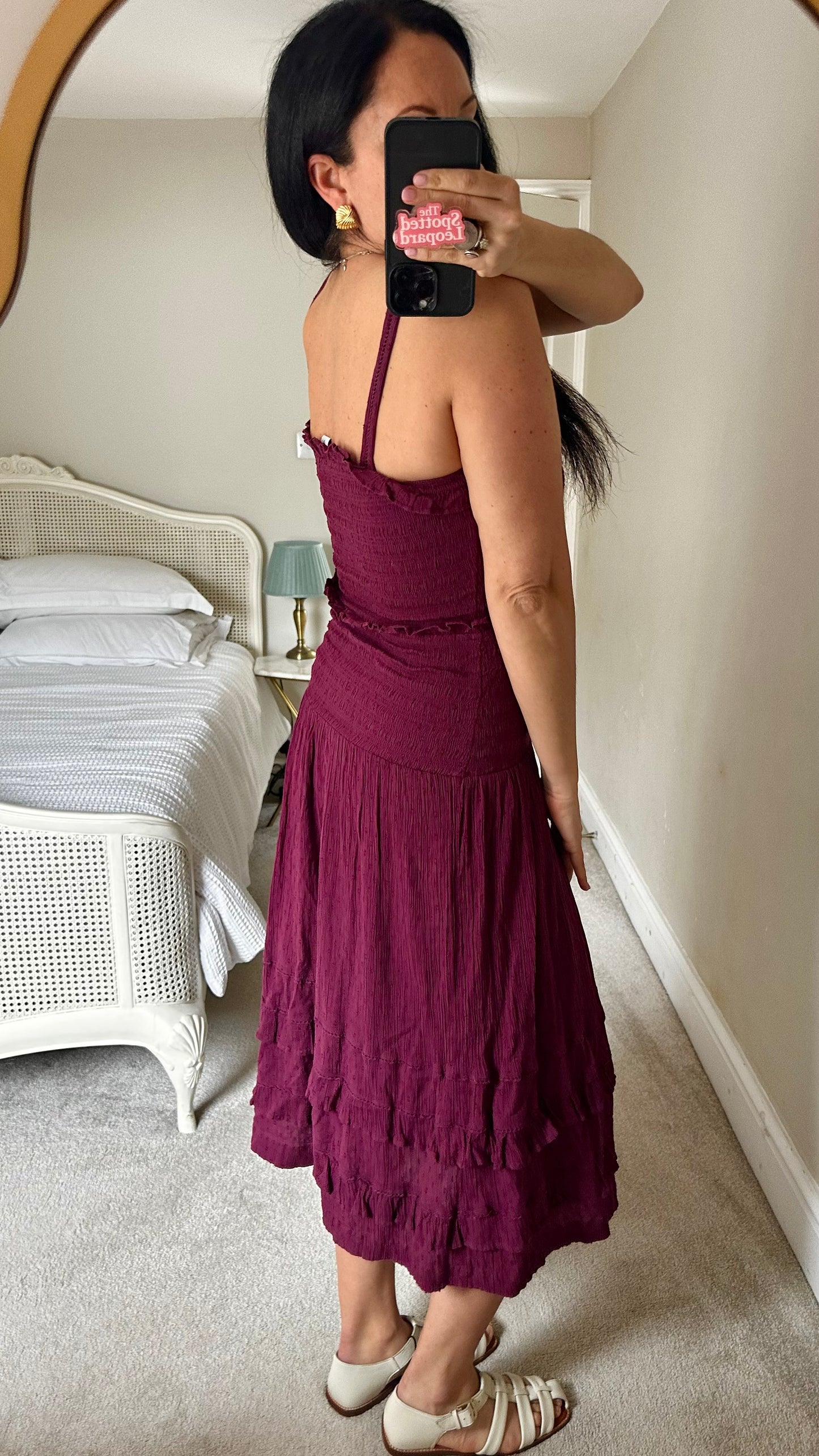 Steele deep purple tiered cotton sun dress shirred bust medium UK 10-12 vgc long holiday