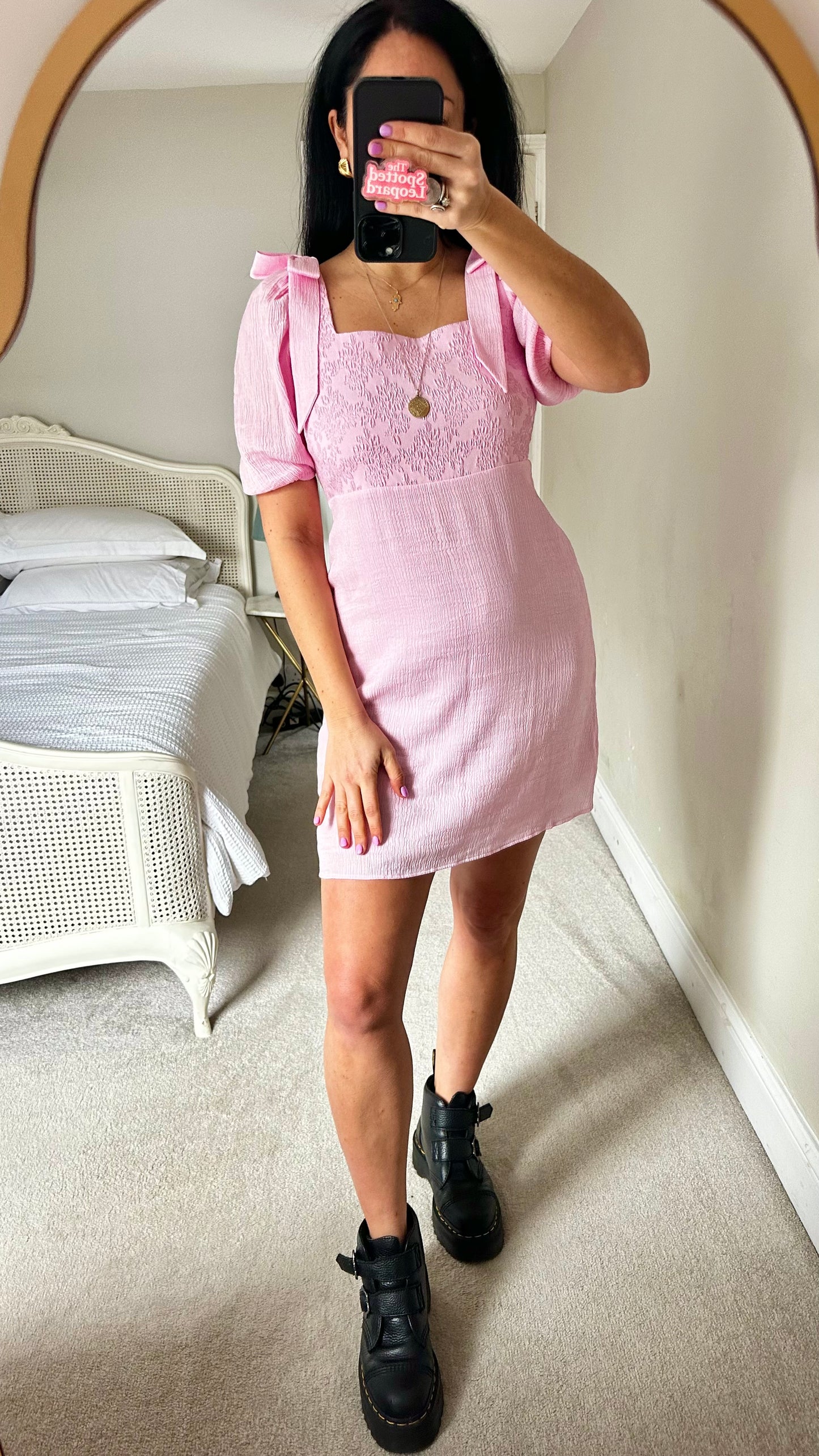 & other stories rose pink bow shoulder mini dress event wedding guest small UK 10 new bnwot