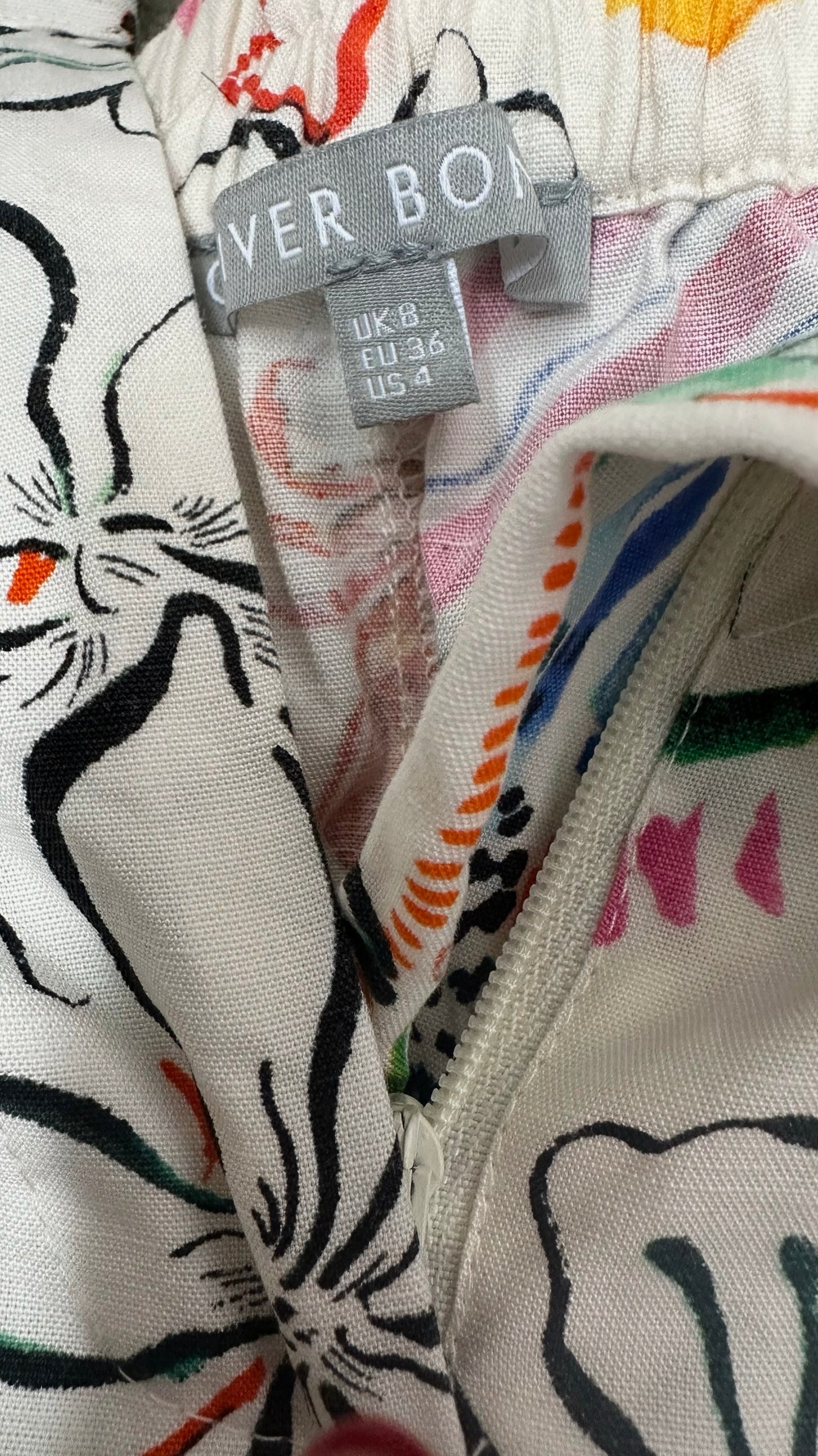 Oliver bonas white green holiday print wide leg drawstring trousers Small S UK 8 excellent used condition