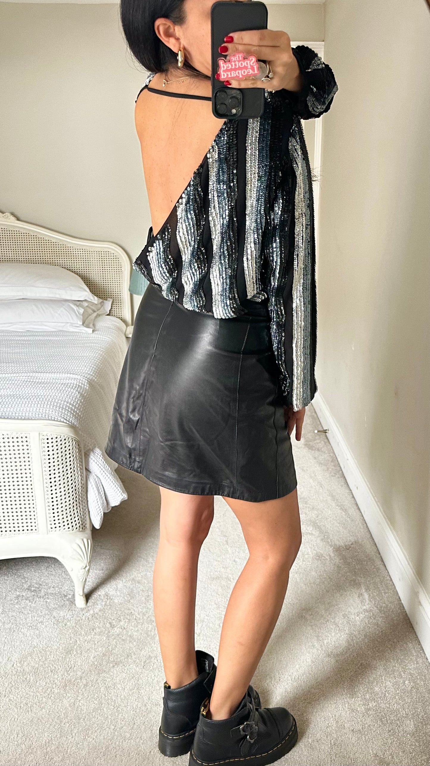 ASOS black silver stripe sequin Christmas top event large UK 12 vgc XMS25