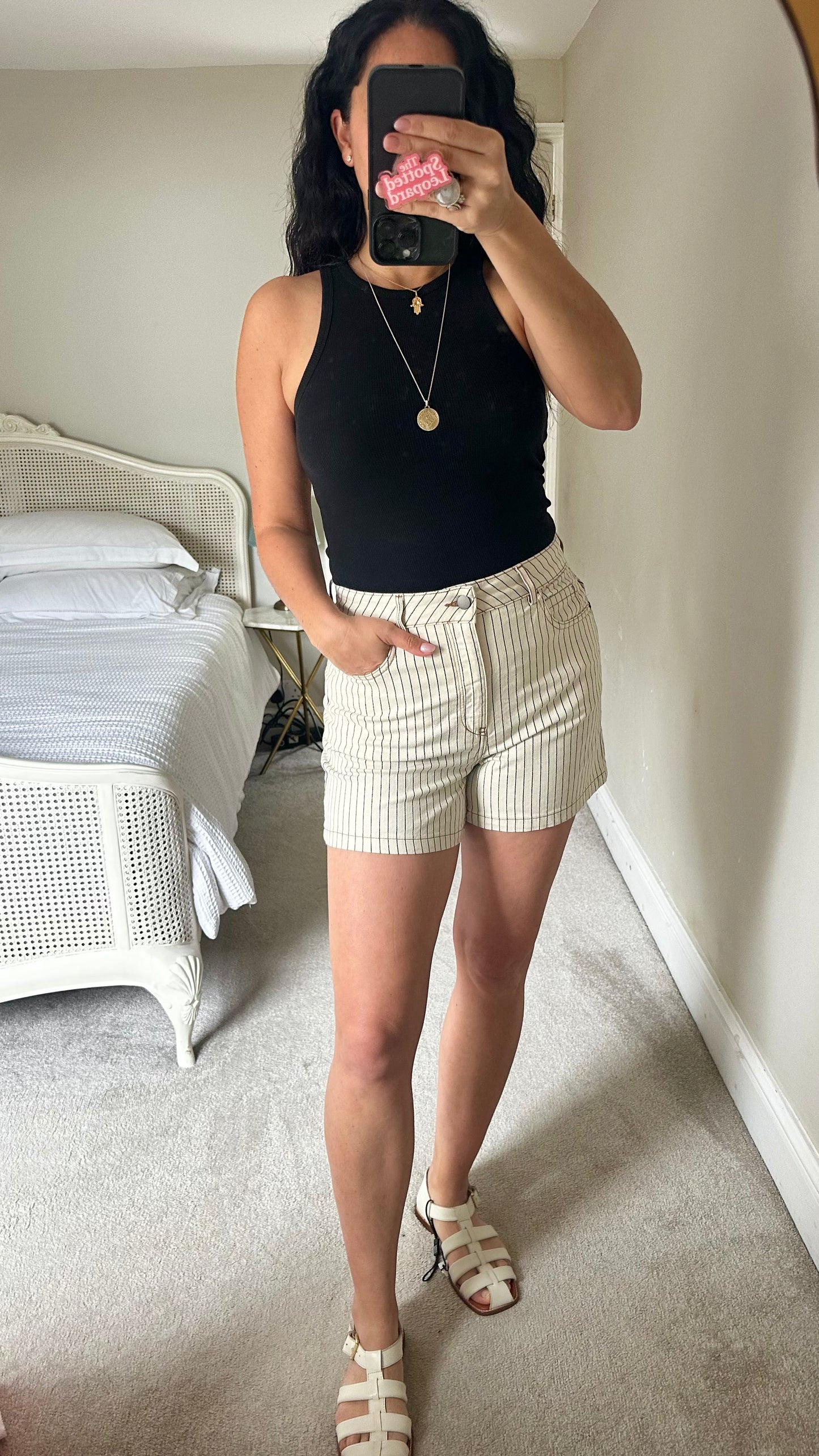 HUSH cream stripe shorts cotton holiday small UK 10-12 vgc