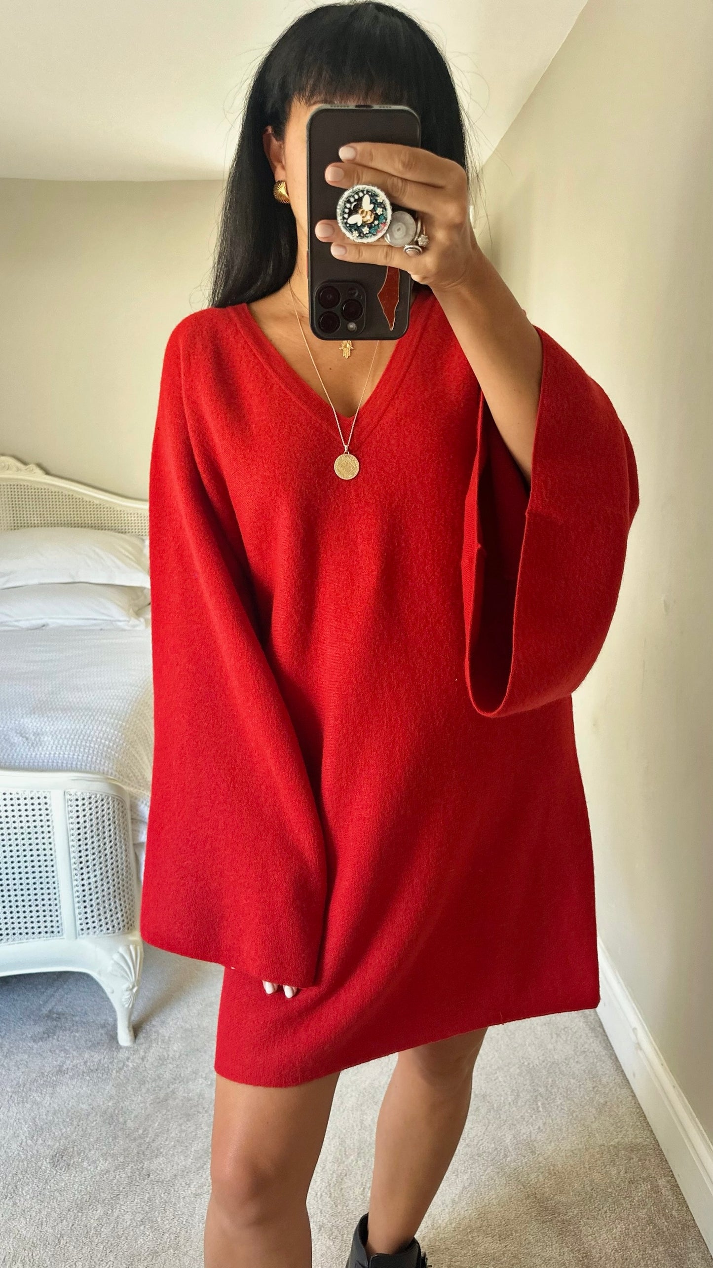 Cos bright red oversize sleeve pure wool knitted jumper mini dress extra large XL UK 14-16 BNWT