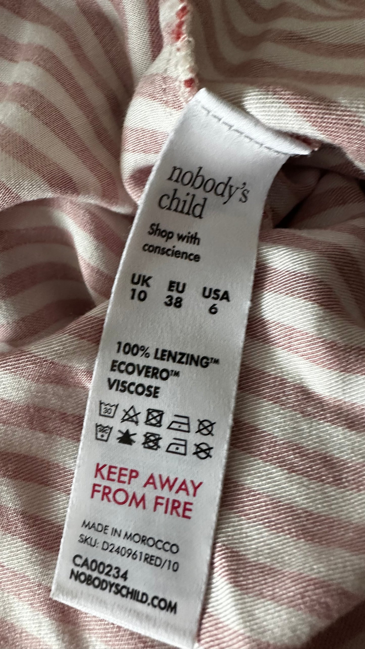 Nobody’s Child red white stripe slip midi long dress small medium UK 10 14 vgc