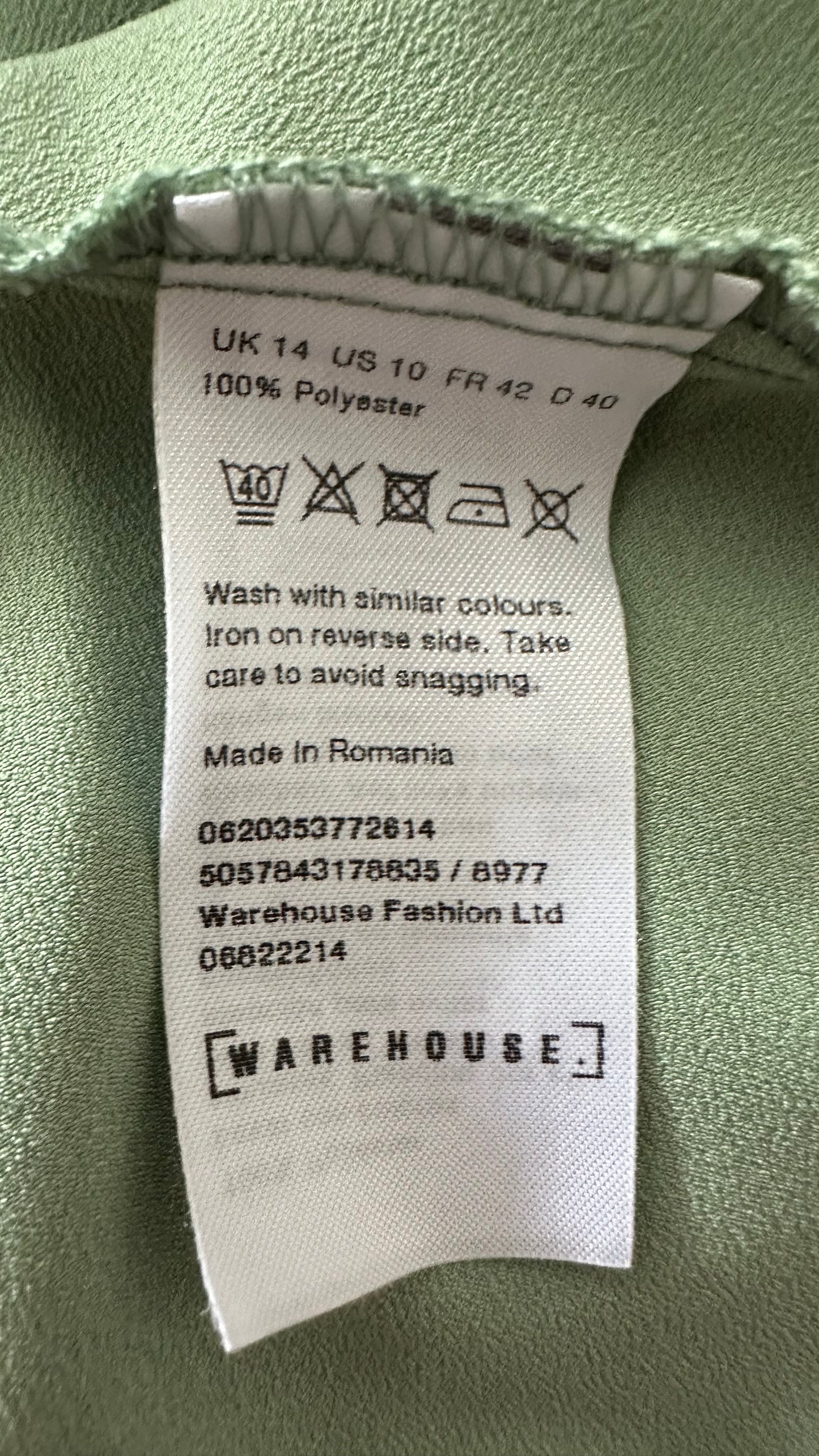 Warehouse light green slip midi dress extra large UK 12-14 vgc