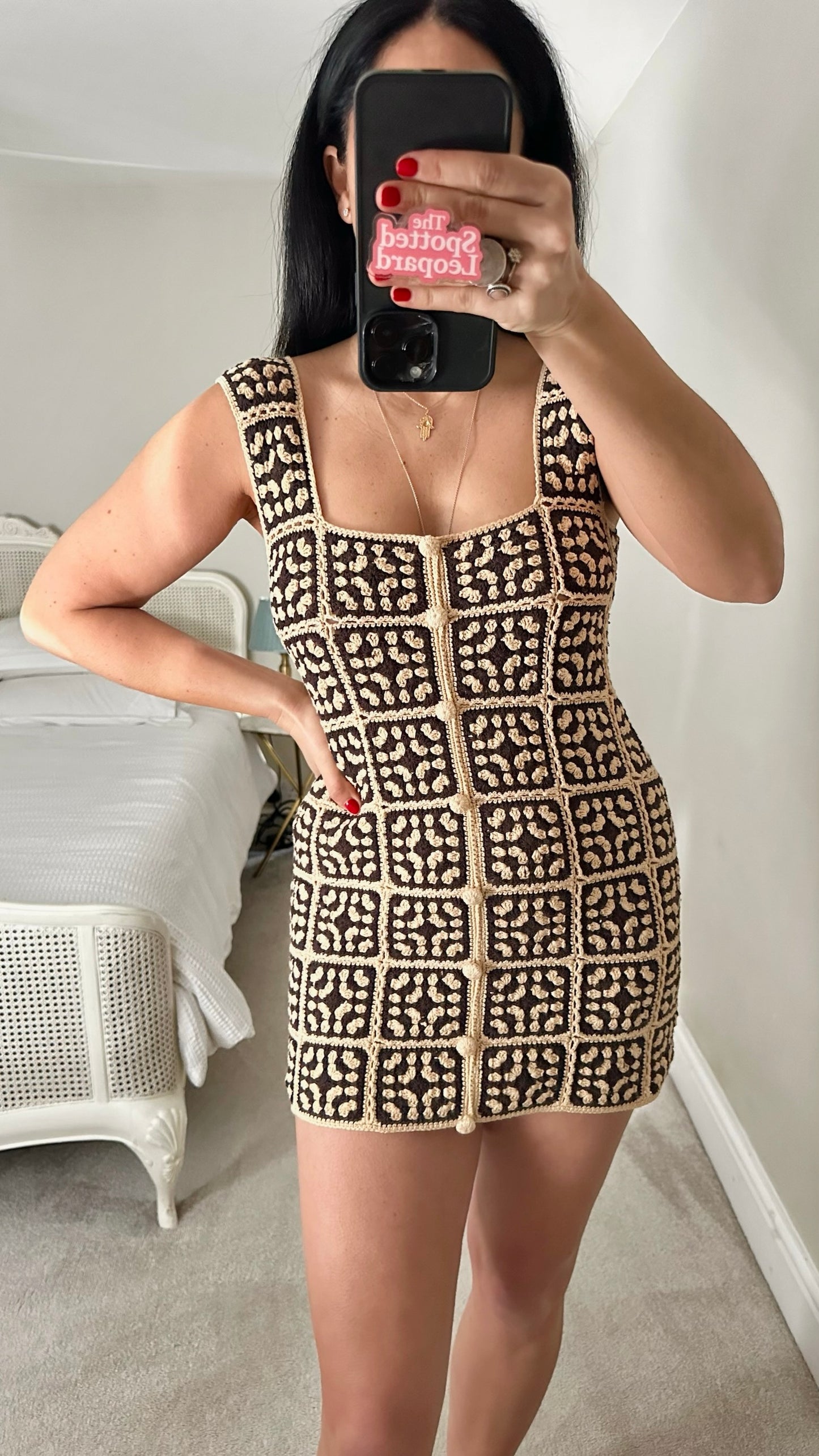 Zara brown cream crochet extra mini dress petite Medium M UK 10-12 excellent used condition