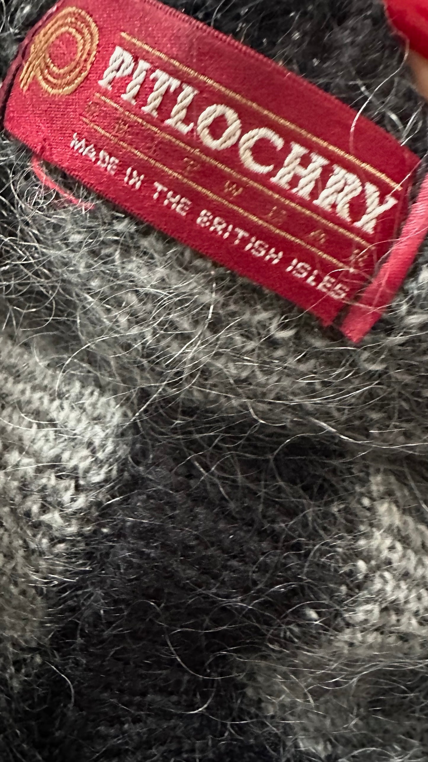 Pitlochry black grey monochrome vintage mohair blend button up cardigan small medium SM 8-10