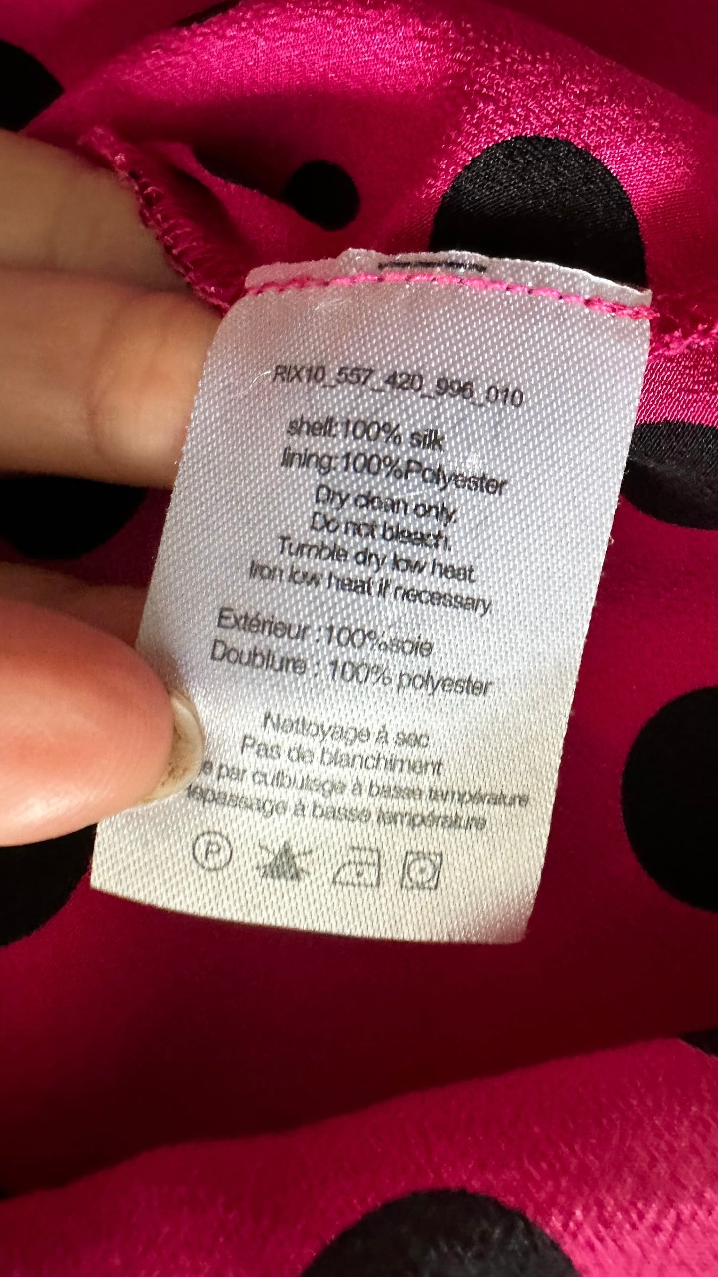 RIXO fuchsia pink black polka dot front split long event dress medium M UK 10 excellent used condition