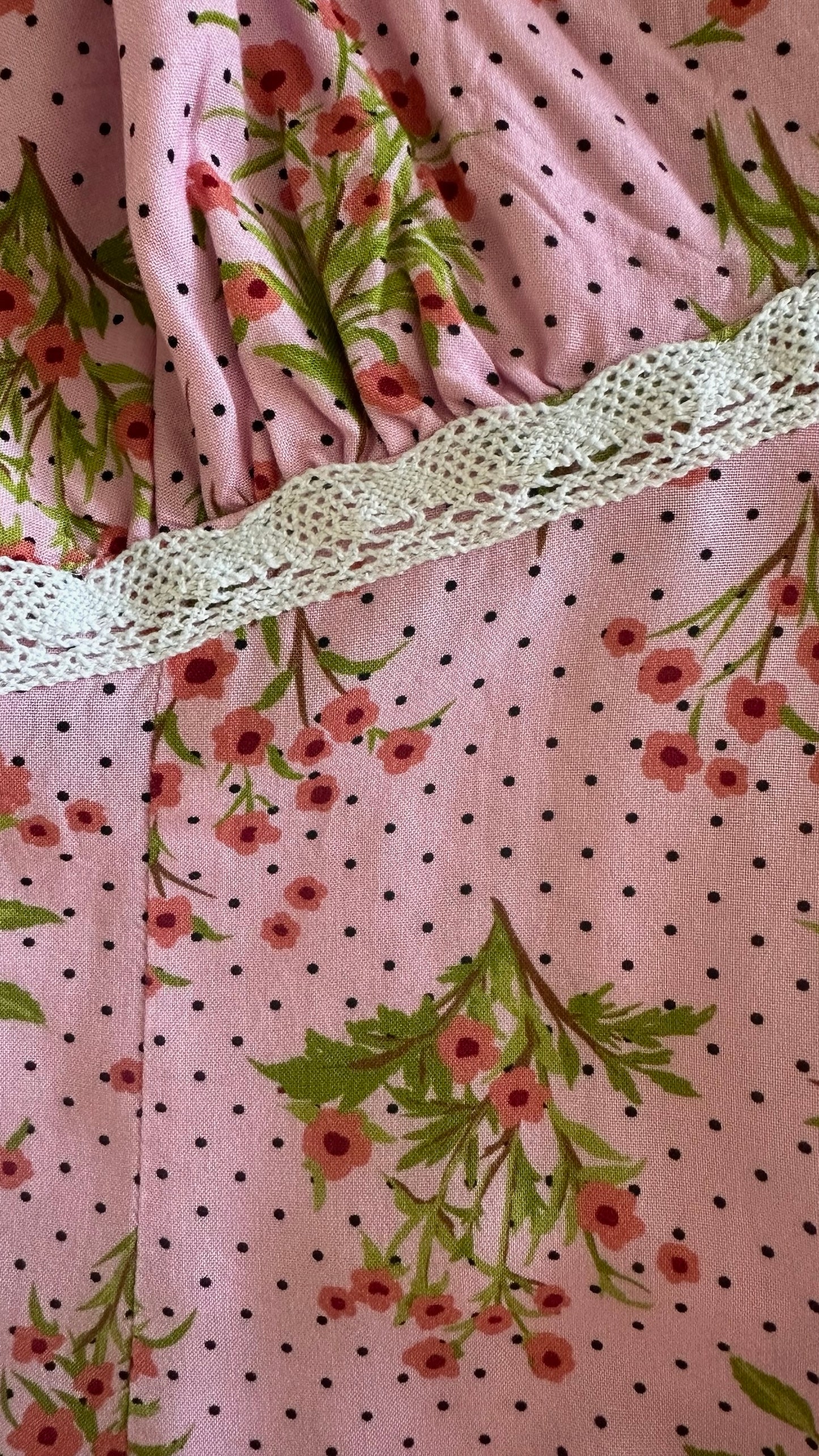 Y.A.S light pink polka dot floral print midaxi slip dress holiday large L UK 12 vgc