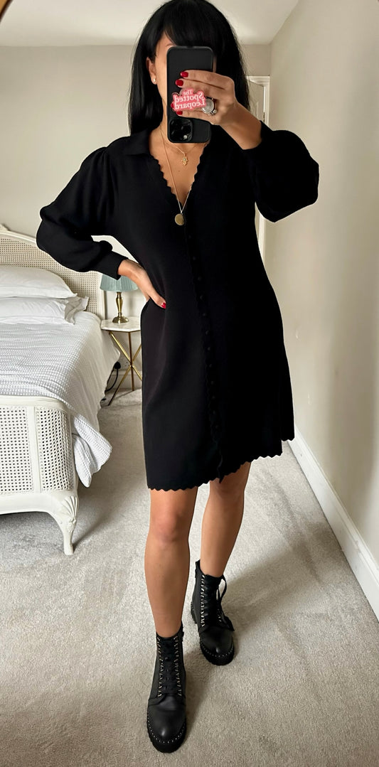 Oliver bonas black knit scallop edge jumper mini dress medium M UK 10-12 excellent used condition