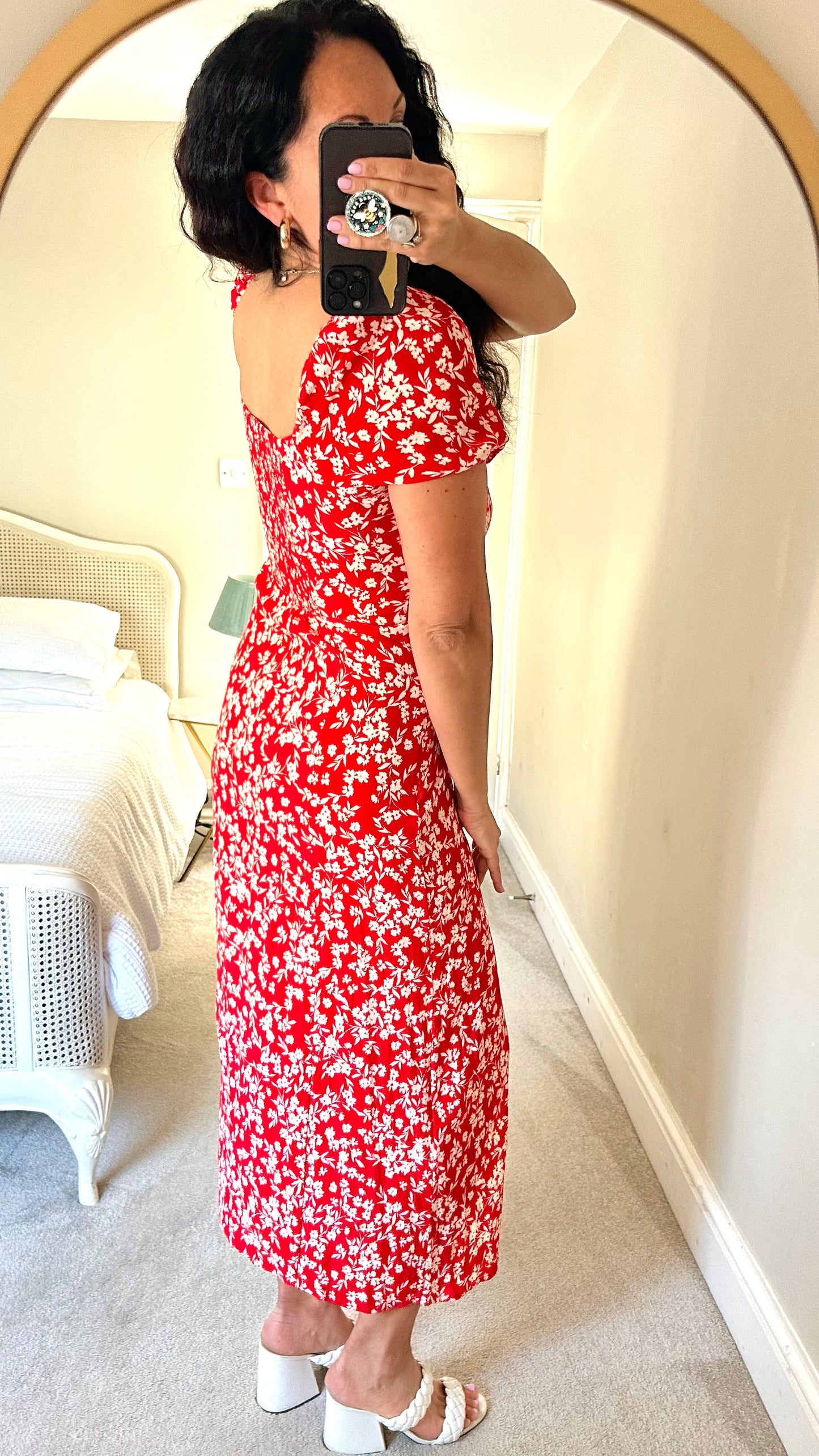 & other stories red white side split midi event dress extra small medium UK 6 8 12-14 vgc