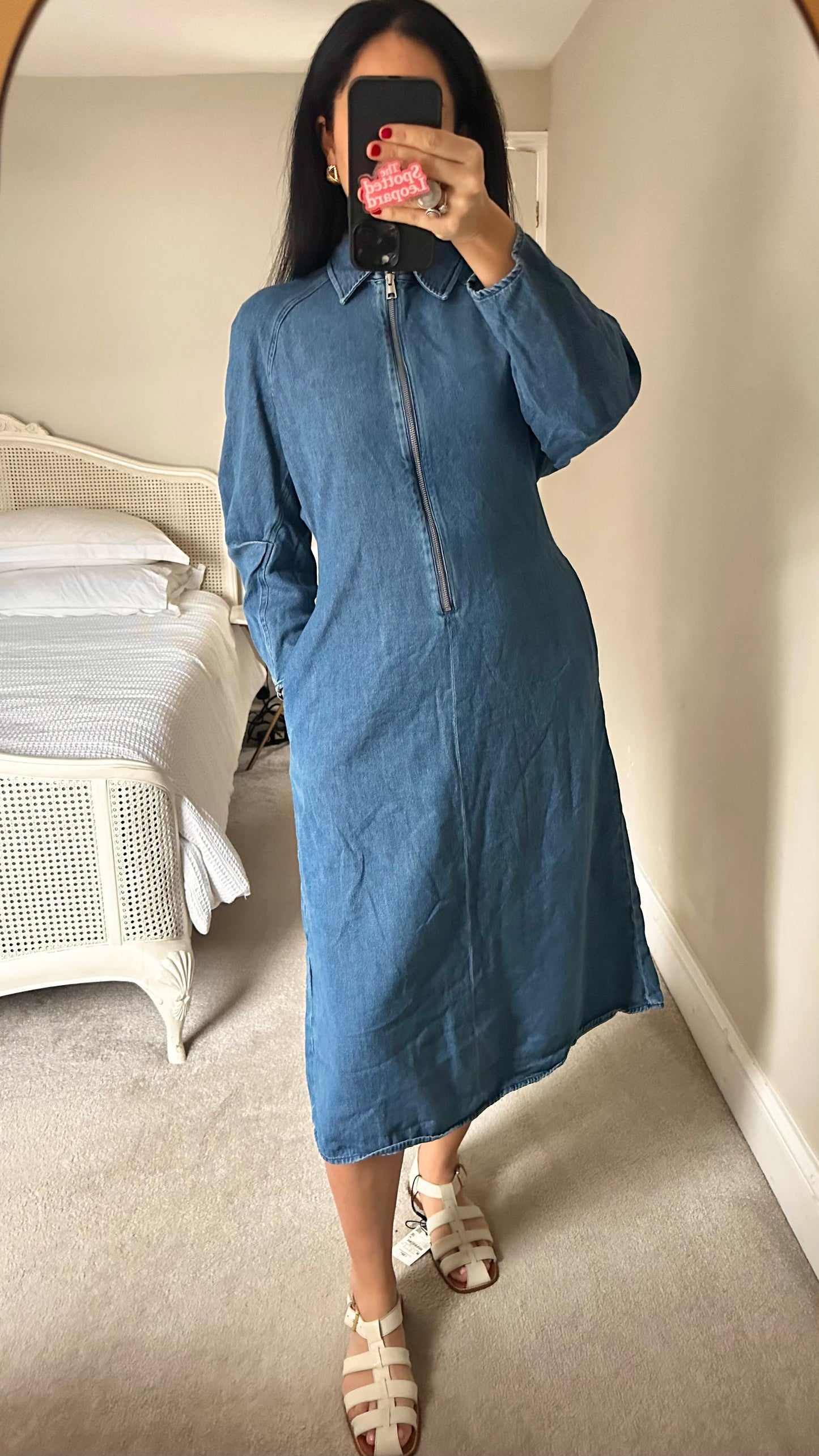 COS navy blue denim jeans midi long dress small medium UK 8 10 12 vgc