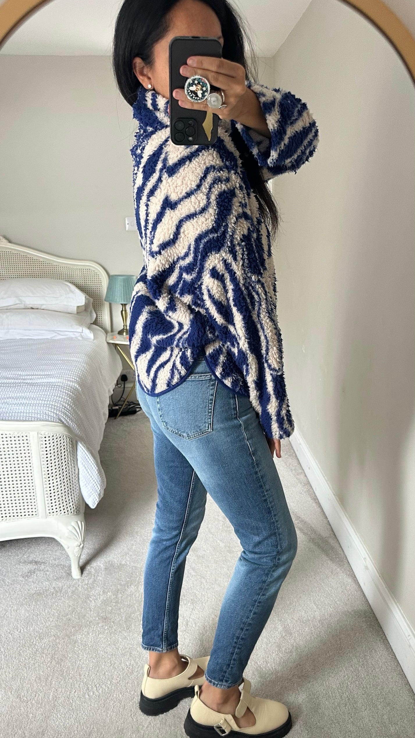 Monki blue white ice cream swirl fleece jacket M medium UK 10-12 good used condition W25