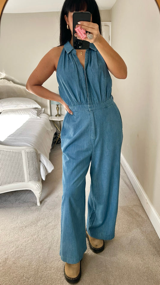 Forever new denim jeans jumpsuit playsuit large UK 14 vgc