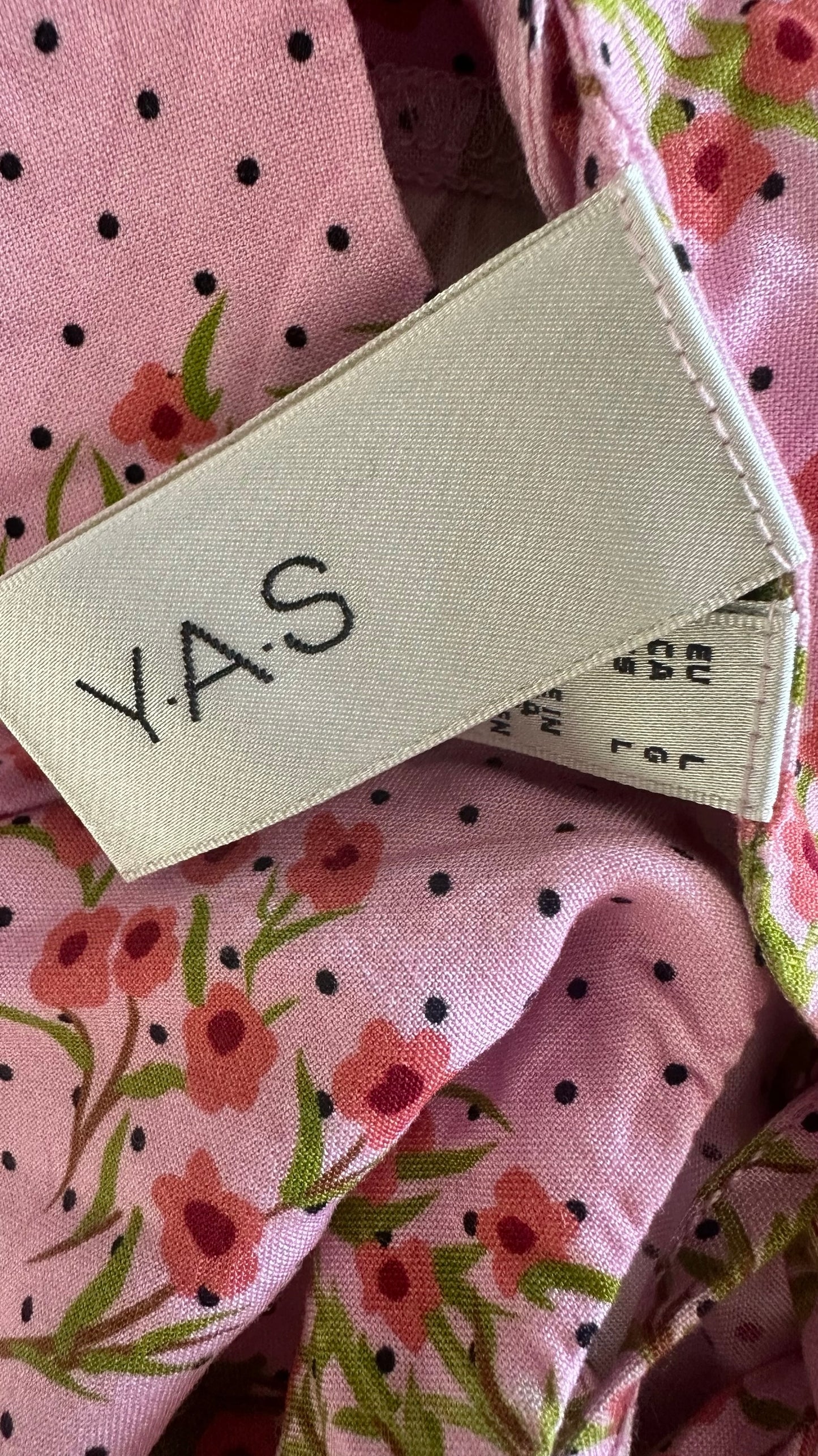 Y.A.S light pink polka dot floral print midaxi slip dress holiday large L UK 12 vgc